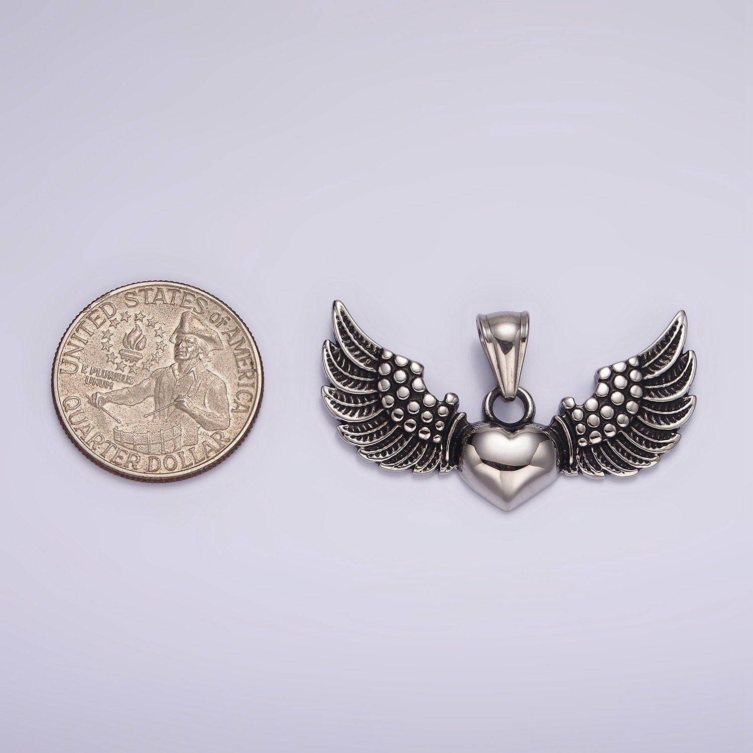 Stainless Steel Heart Feather Angel Wings Pendant | P874