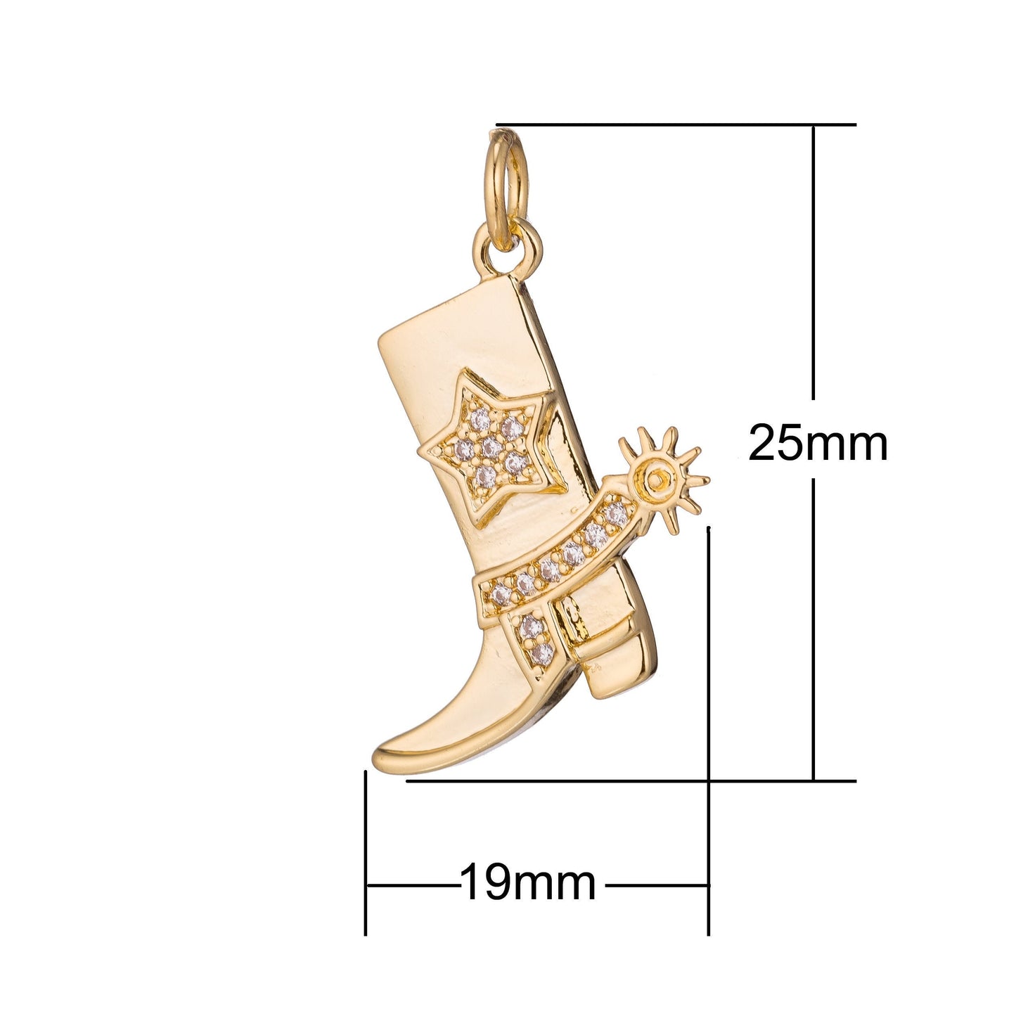 24k Gold Filled Micro Paved CZ Star Texas Cowboy Boots Charm in Gold, Silver, Black Cowgirl Ranch Inspired | C-247