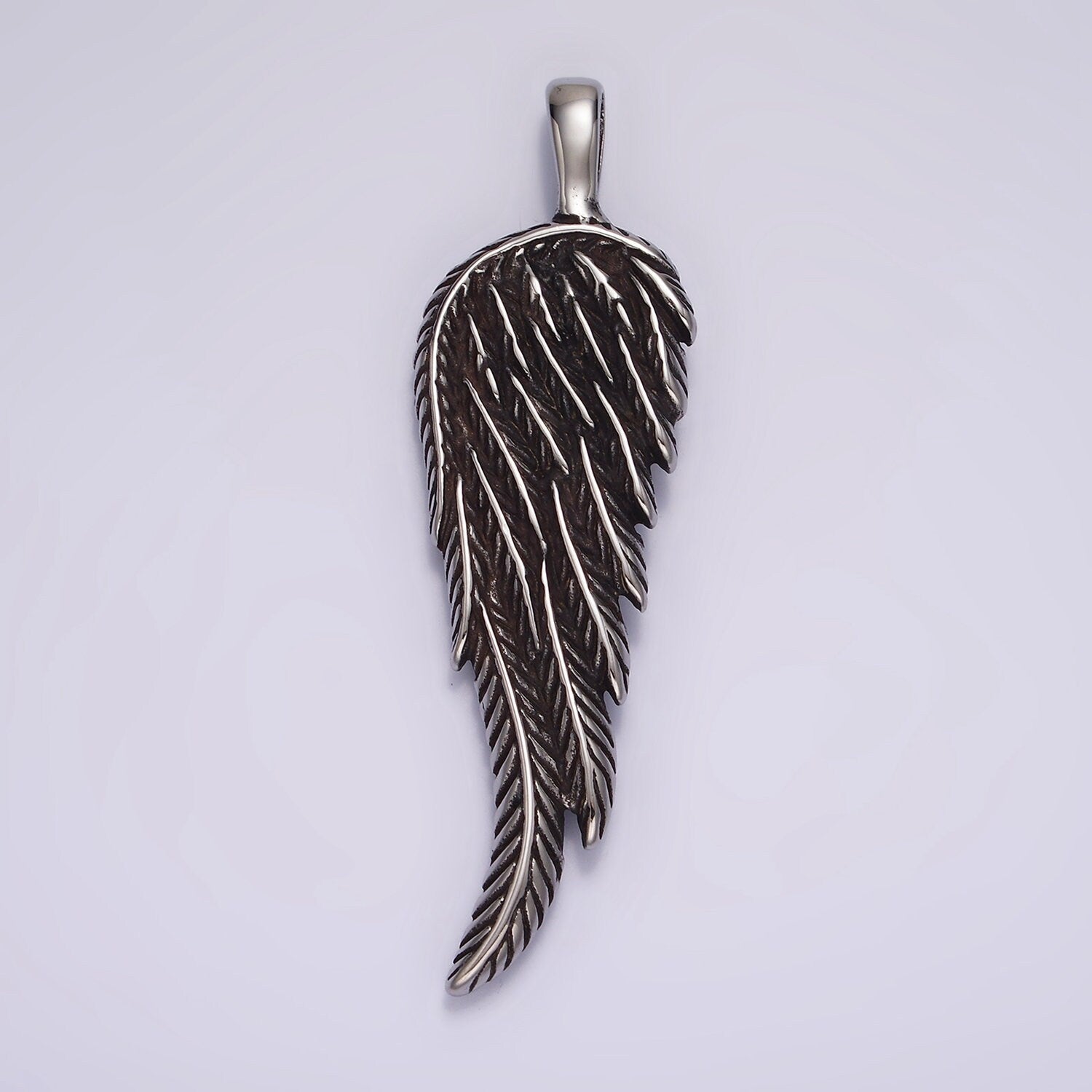 Stainless Steel Silver Gothic Angel Wing Feather Pendant | P-868