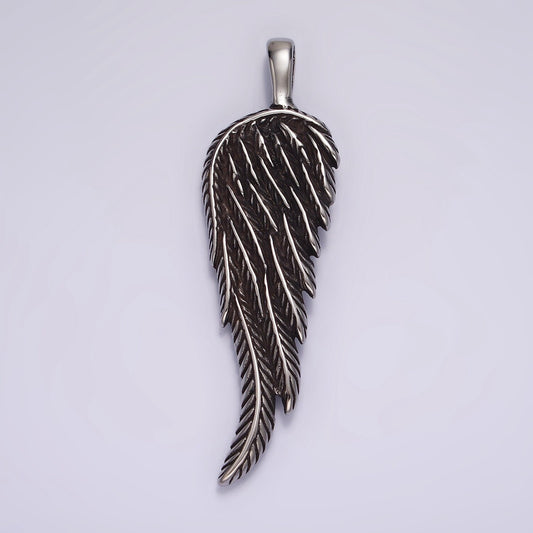 Stainless Steel Silver Gothic Angel Wing Feather Pendant | P-868