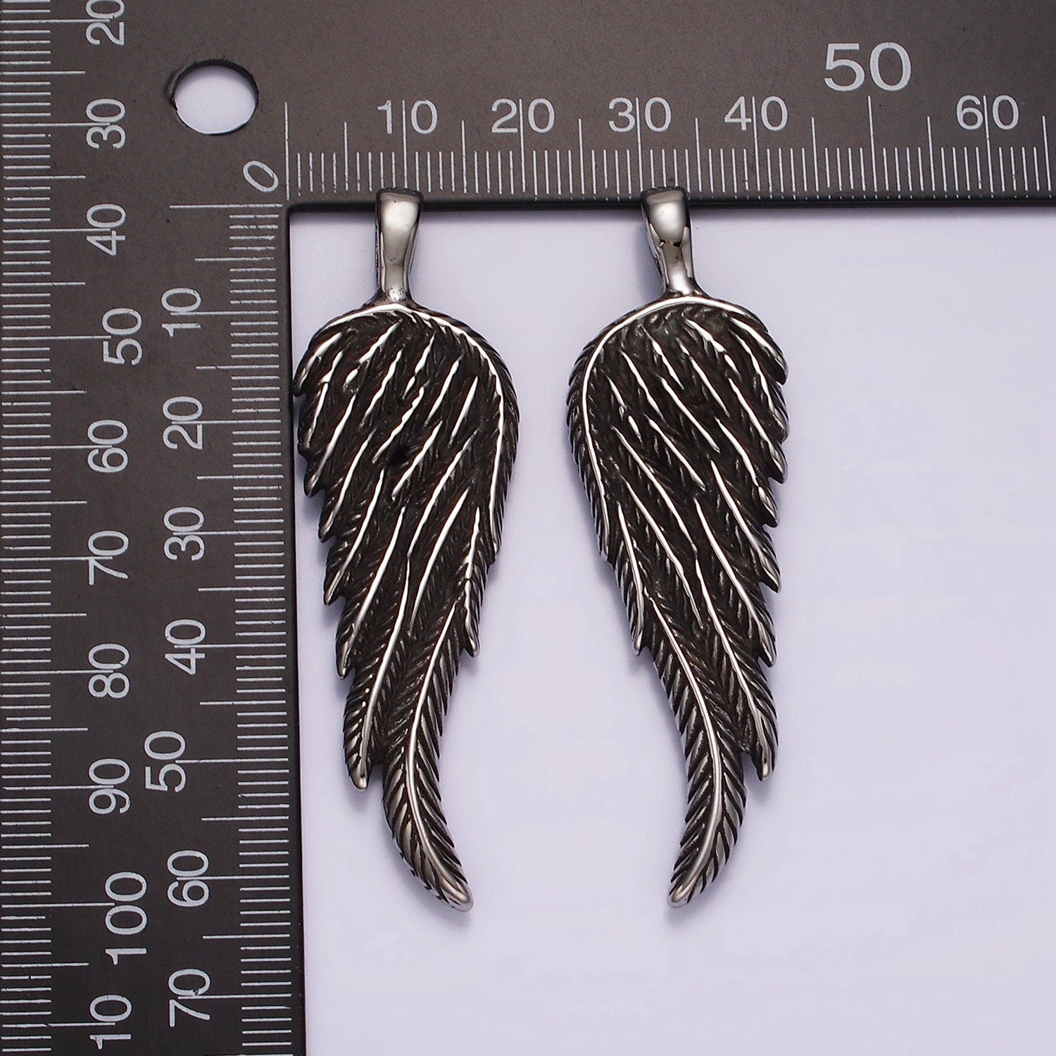 Stainless Steel Silver Gothic Angel Wing Feather Pendant | P-868