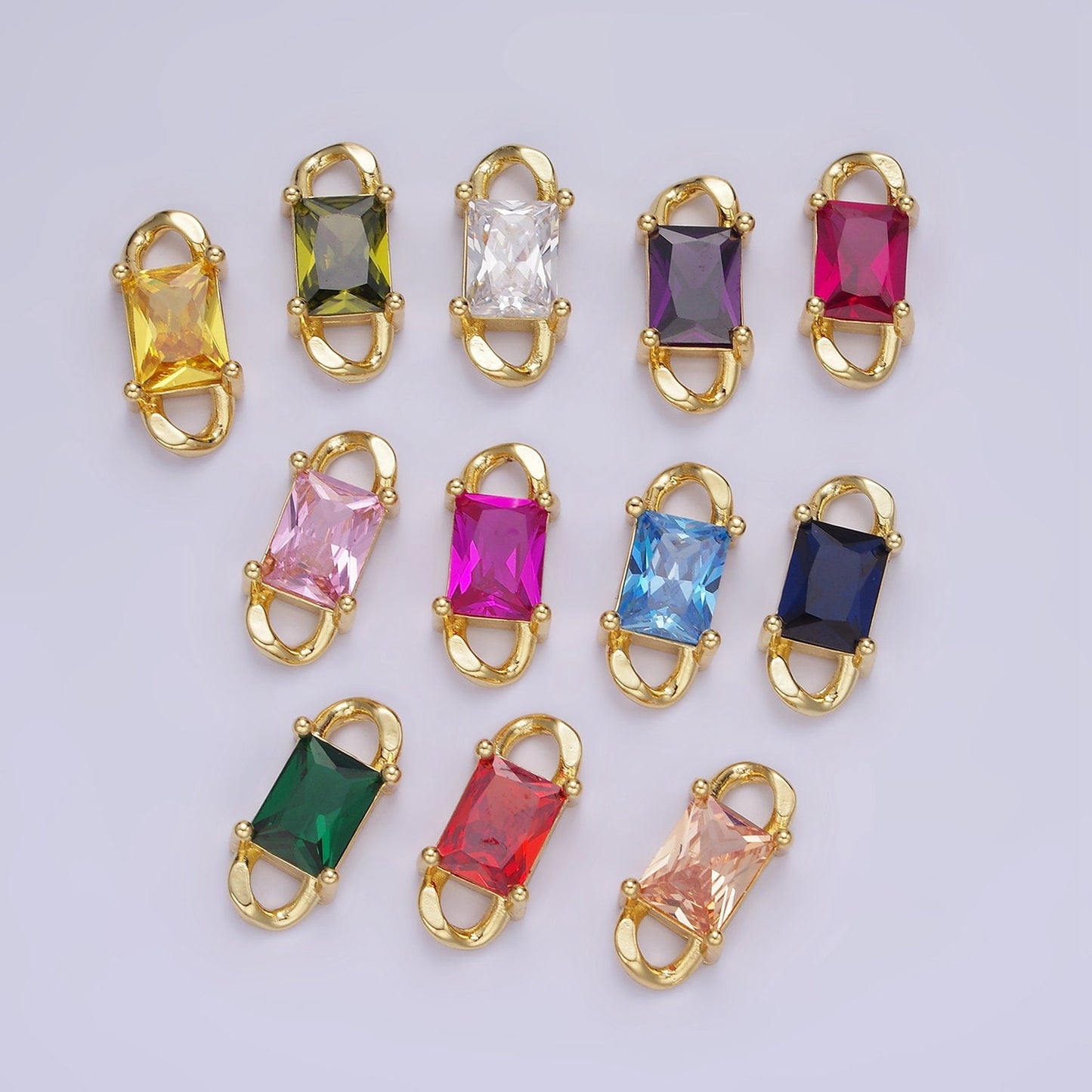 Tiny Rectangle CZ Connector Charm for Necklace Bracelet Birthstone Gold Link Connector for DIY Jewelry making Craft Supplies G274
