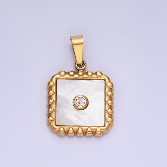 Dainty Gold Stainless Steel Mini Mother of pearl Square Tag Necklace Bracelet Charm Supply for Jewelry Making P1392