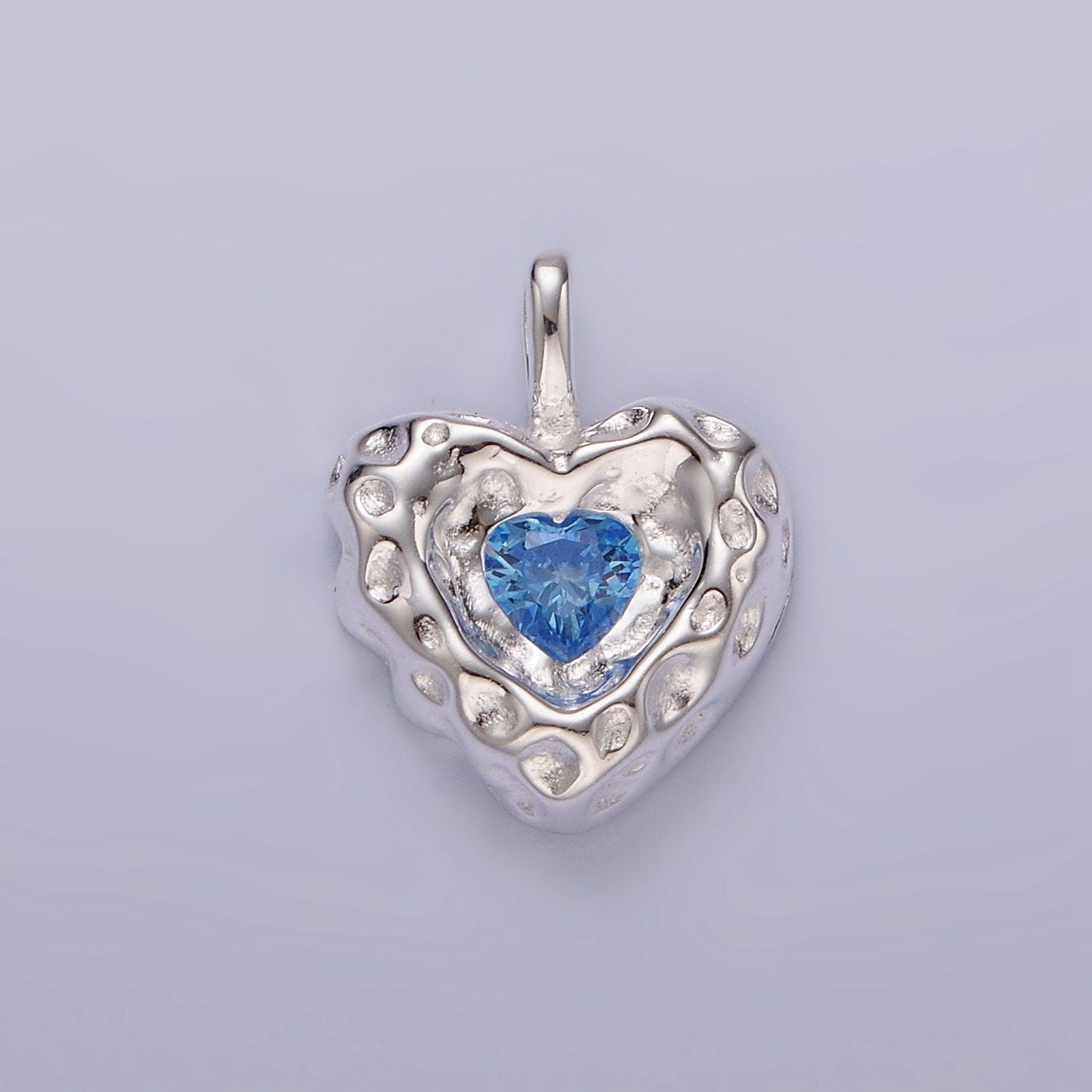 Rustic Heart Charm S925 Sterling Silver Cubic Heart Charm Blue Green Heart Charms Love Jewelry Pendants Necklace Bracelet Charms SL439