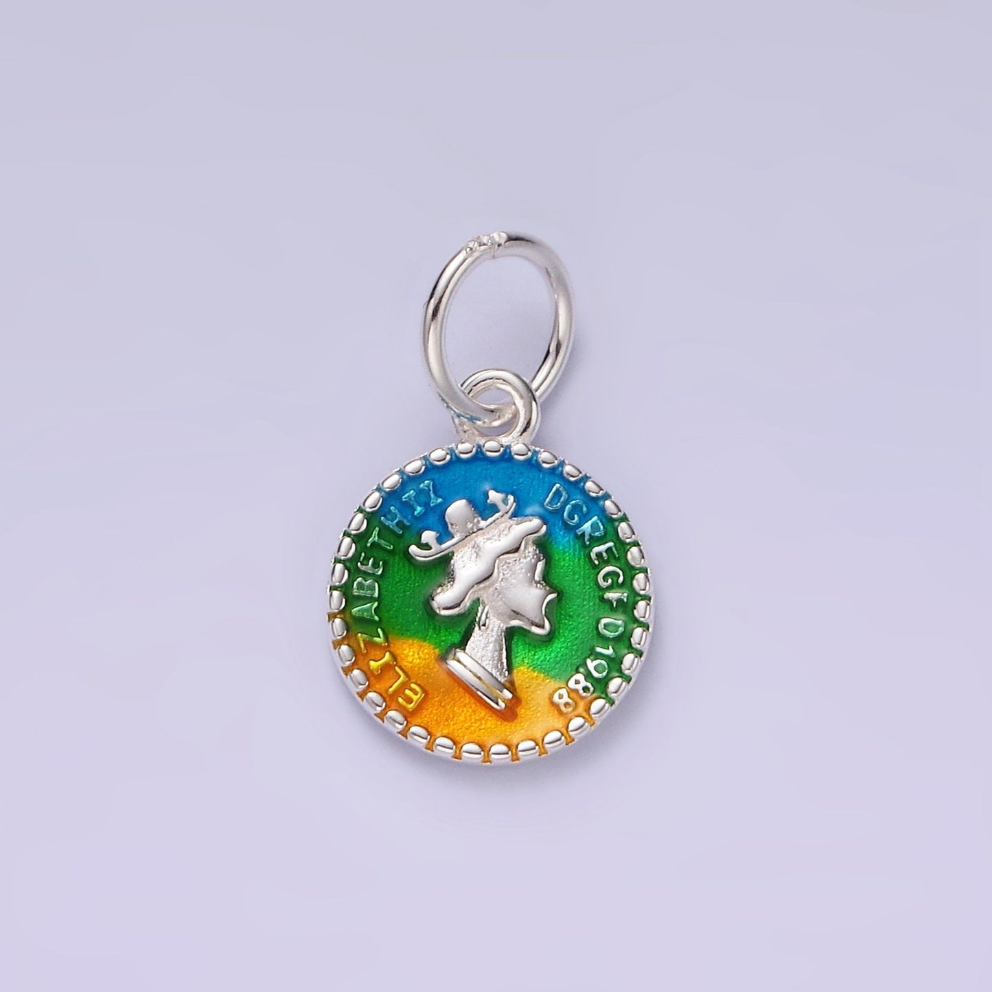 Mini Silver Coin Charm Enamel Colorful S925 Coin Pendant UK Coin Queen Elizabeth Charm SL432