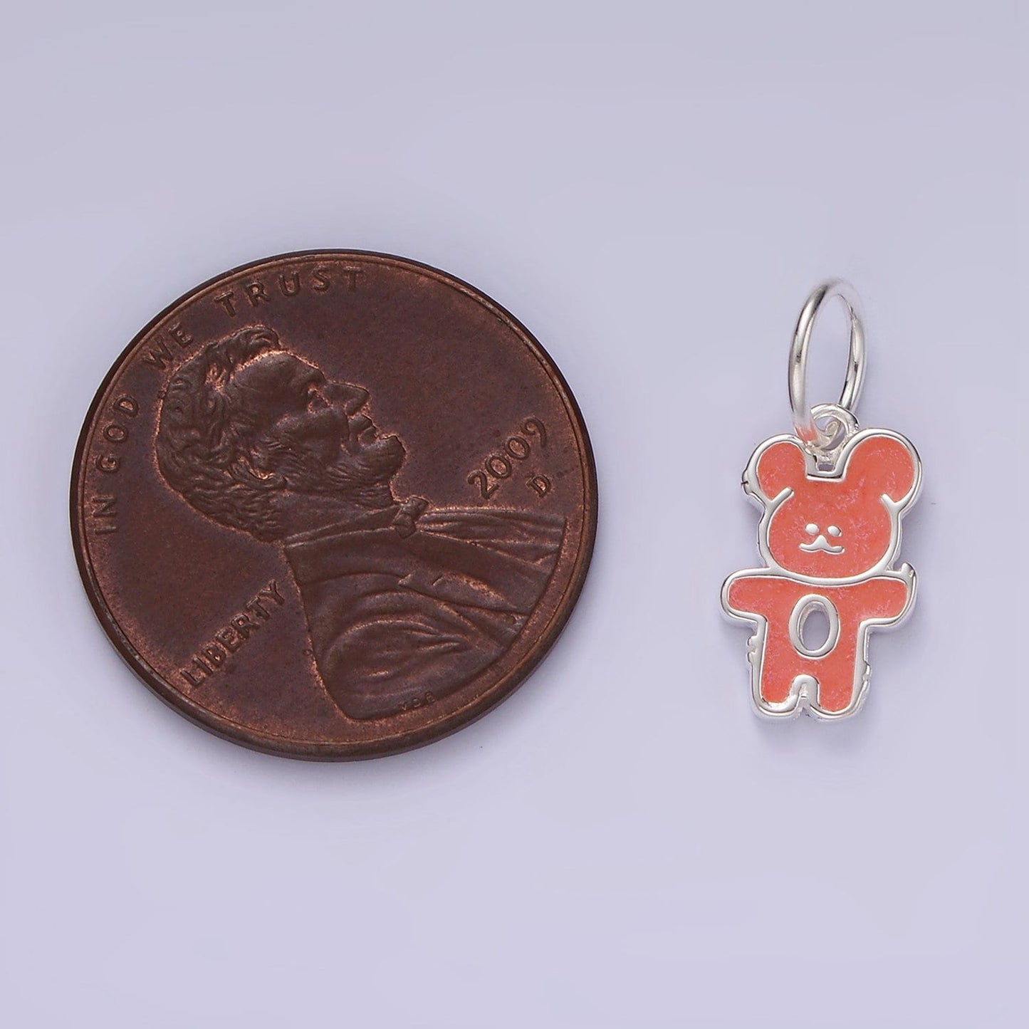 Mini S925 Sterling Silver Orange Bear Charm for Necklace Bracelet Component Enamel Jewelry SL428