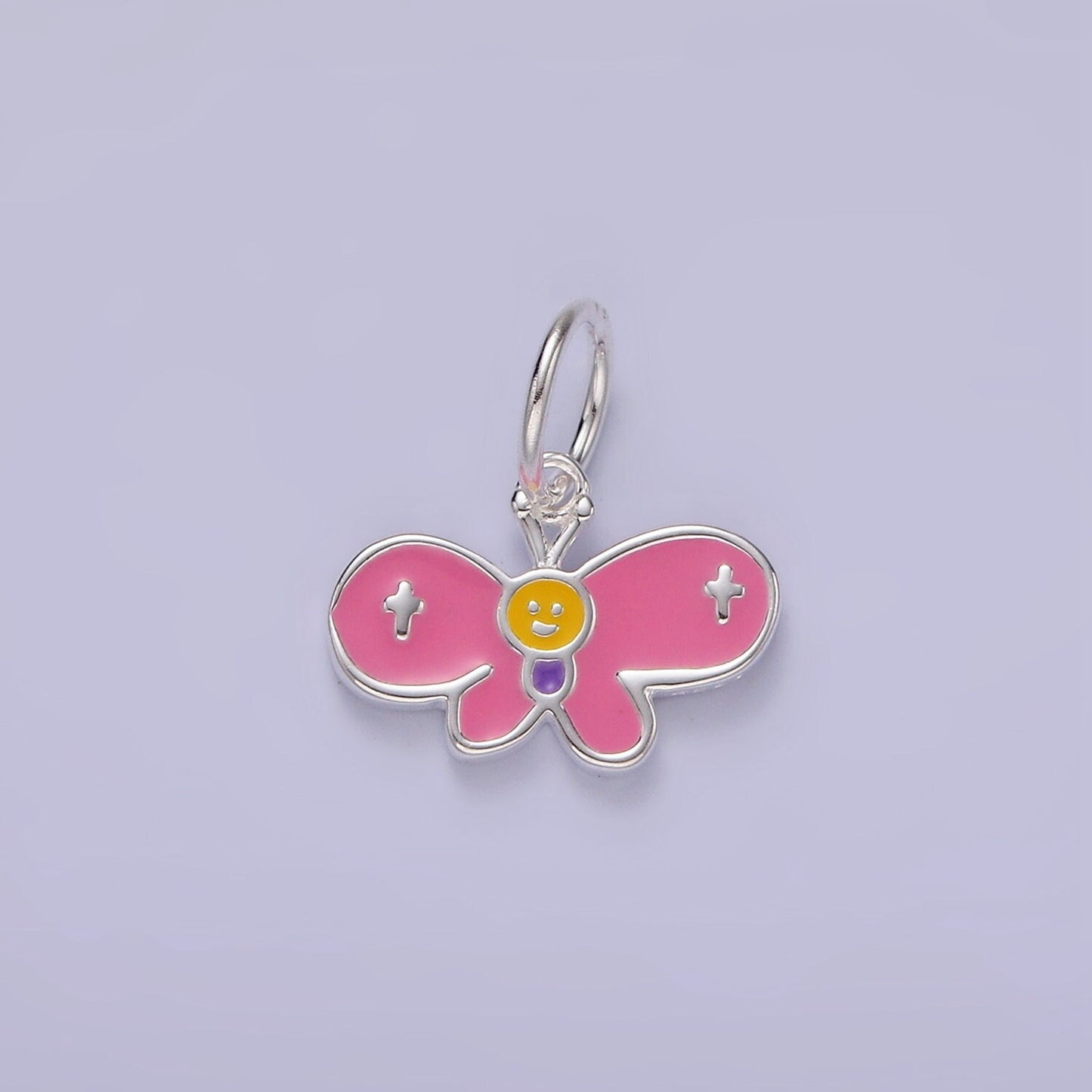 S925 Sterling Silver Pink Butterfly Multicolor Enamel Charm | SL-422