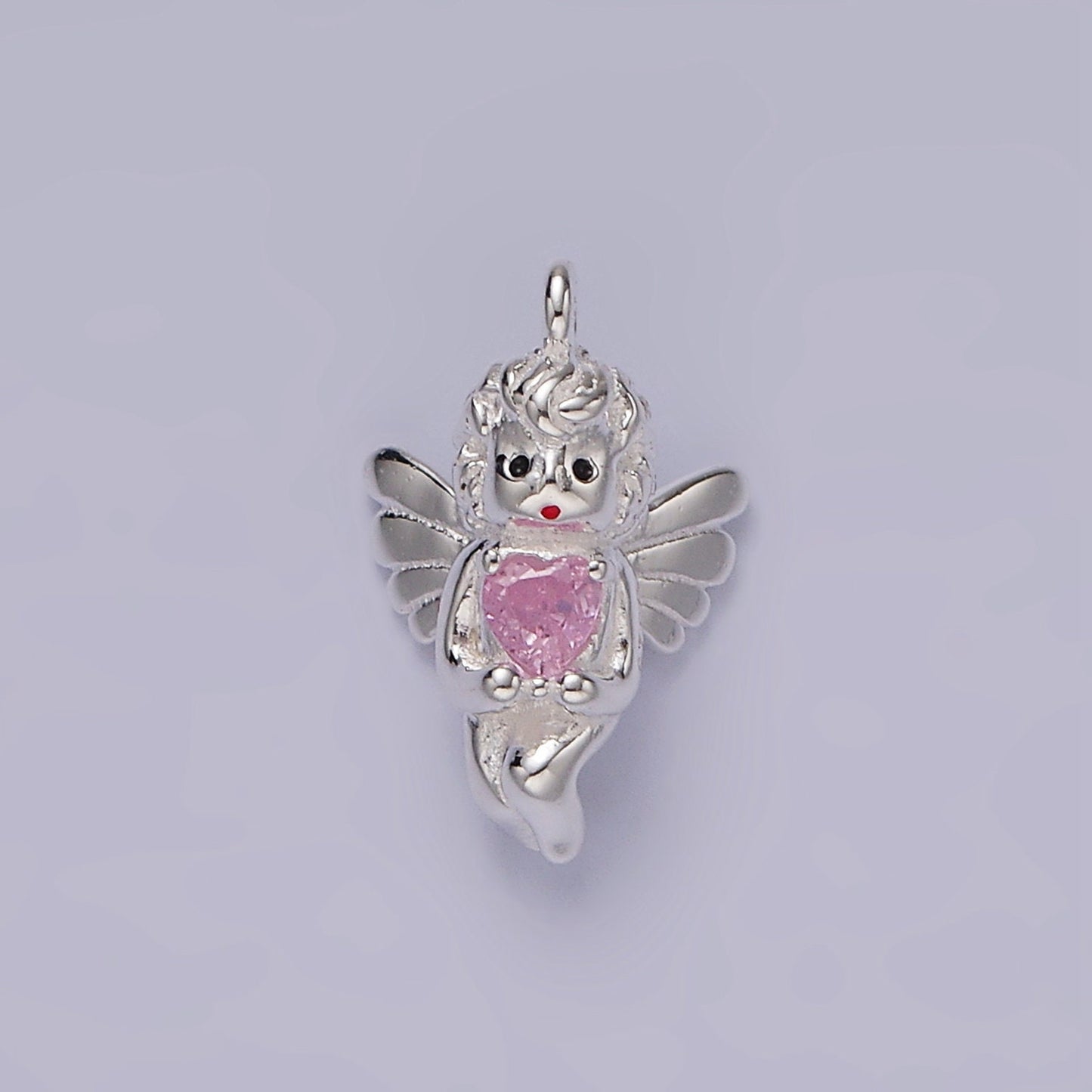 S925 Sterling Silver Baby Angel Holding a Pink Heart | SL-423