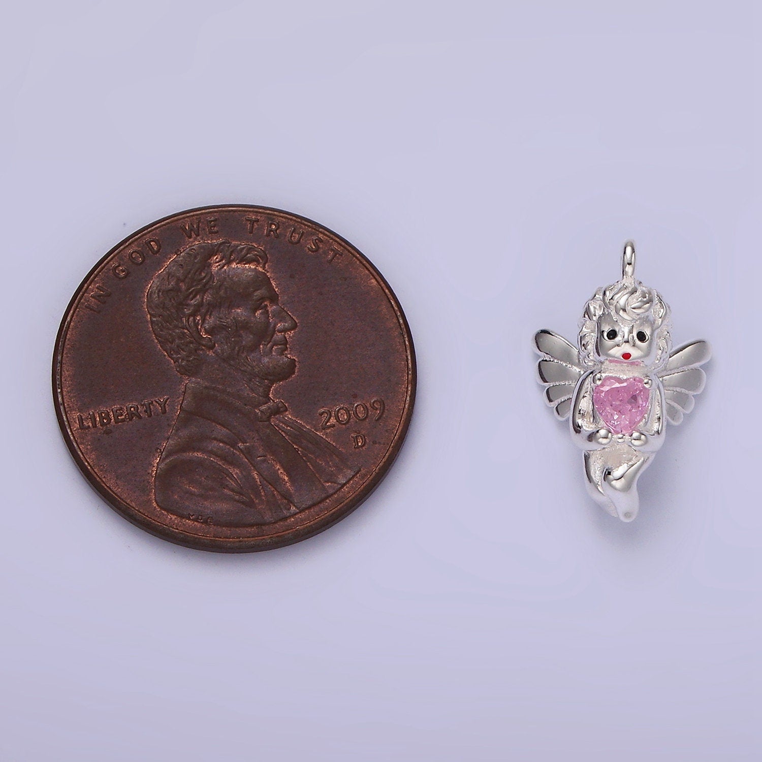 S925 Sterling Silver Baby Angel Holding a Pink Heart | SL-423
