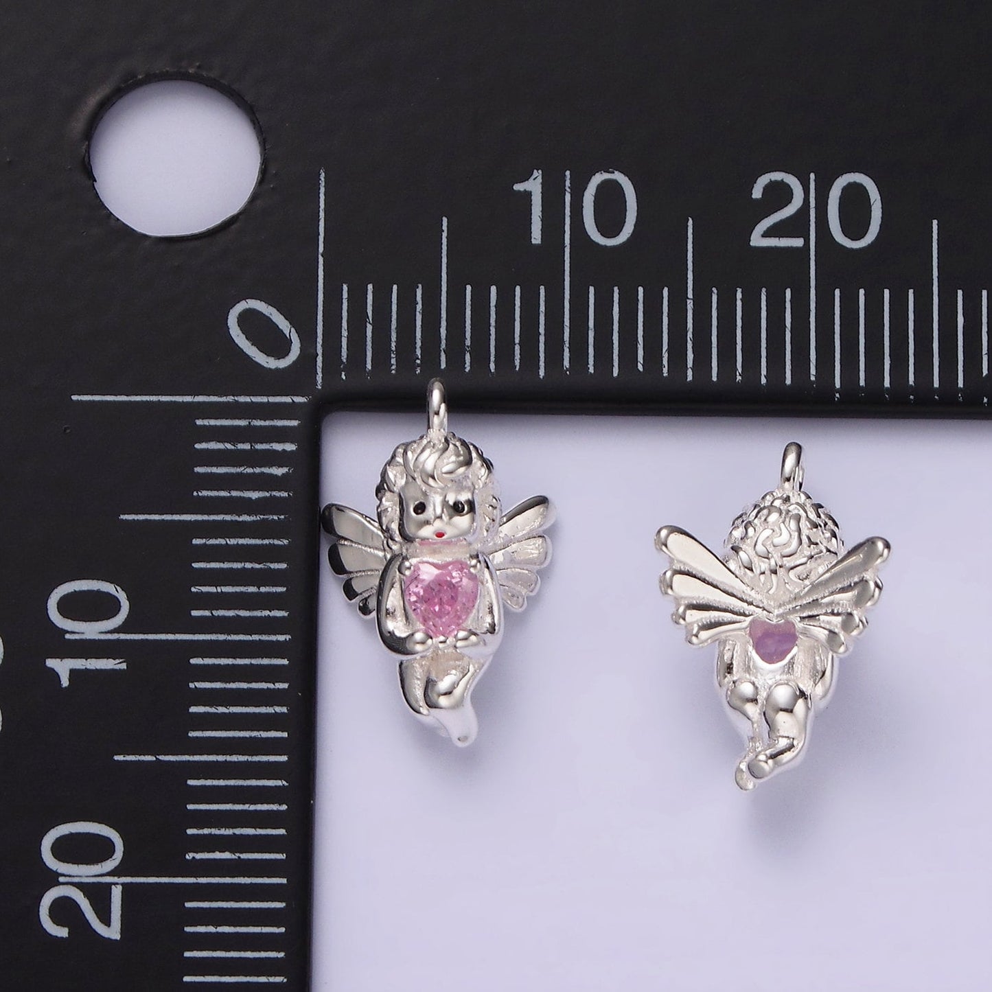 S925 Sterling Silver Baby Angel Holding a Pink Heart | SL-423