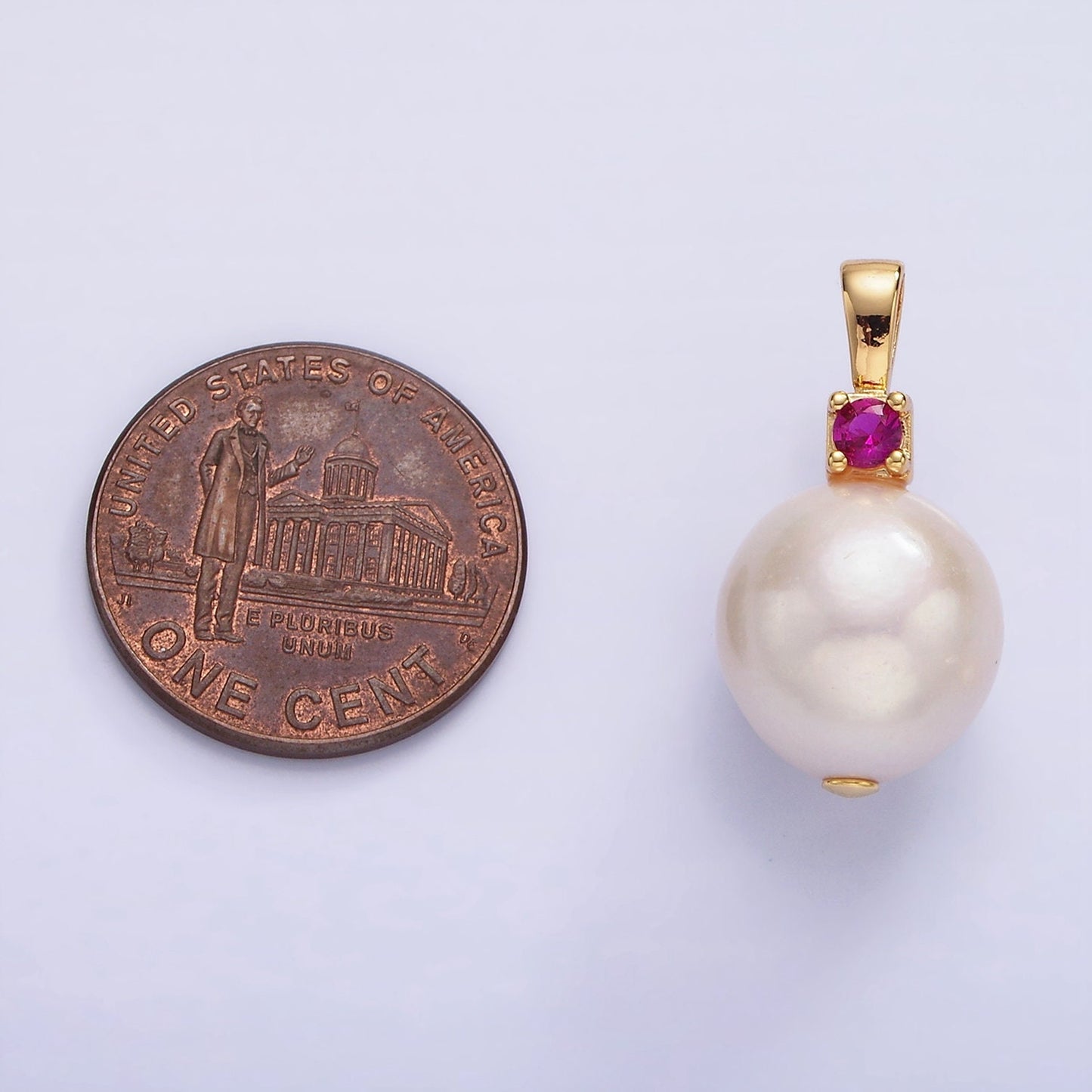 14K Gold Filled Pearl Clear, Green and Fuchsia CZ Bail 19mm | P-1694~P-1695