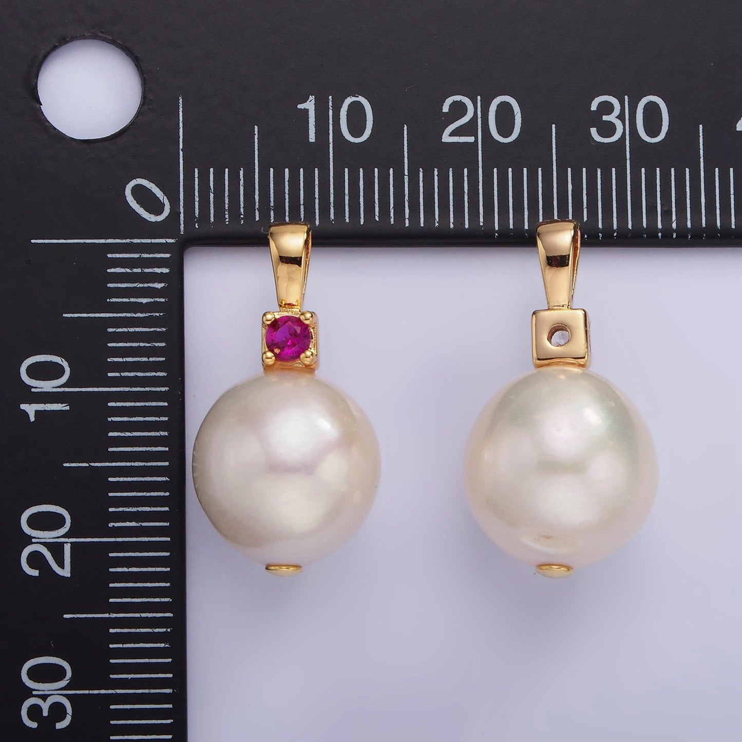 14K Gold Filled Pearl Clear, Green and Fuchsia CZ Bail 19mm | P-1694~P-1695