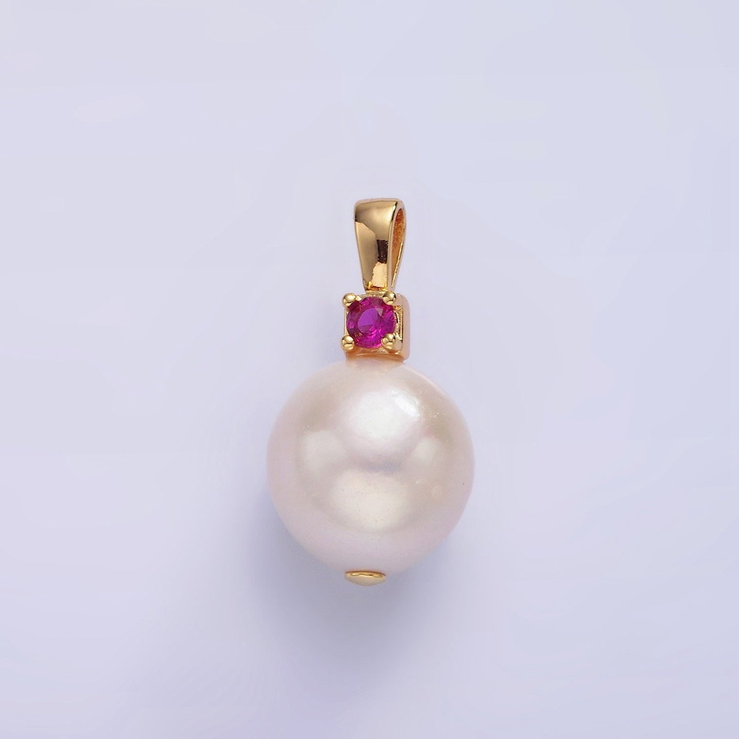 14K Gold Filled Pearl Clear, Green and Fuchsia CZ Bail 19mm | P-1694~P-1695