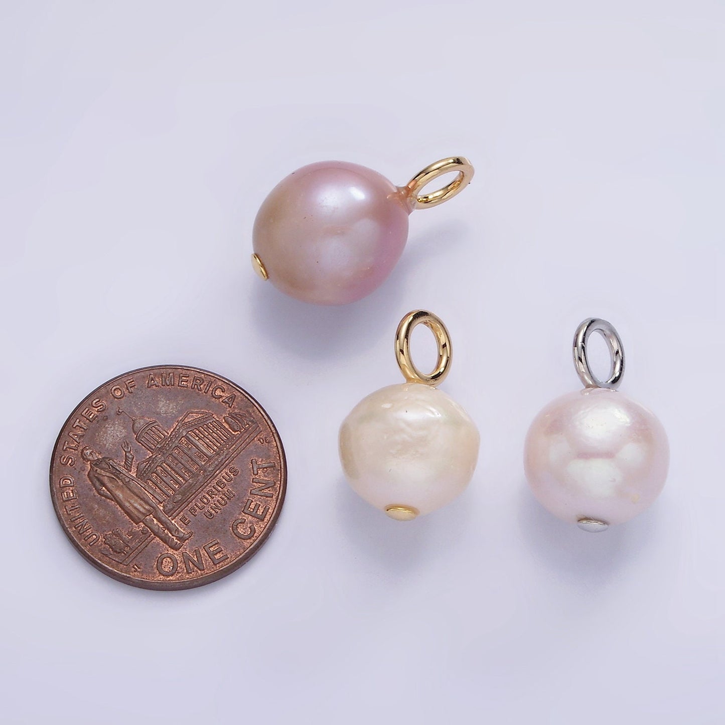 14K Gold Filled Pearl White, Light pink with Gold and Silver Bail | P-1690~P-1691