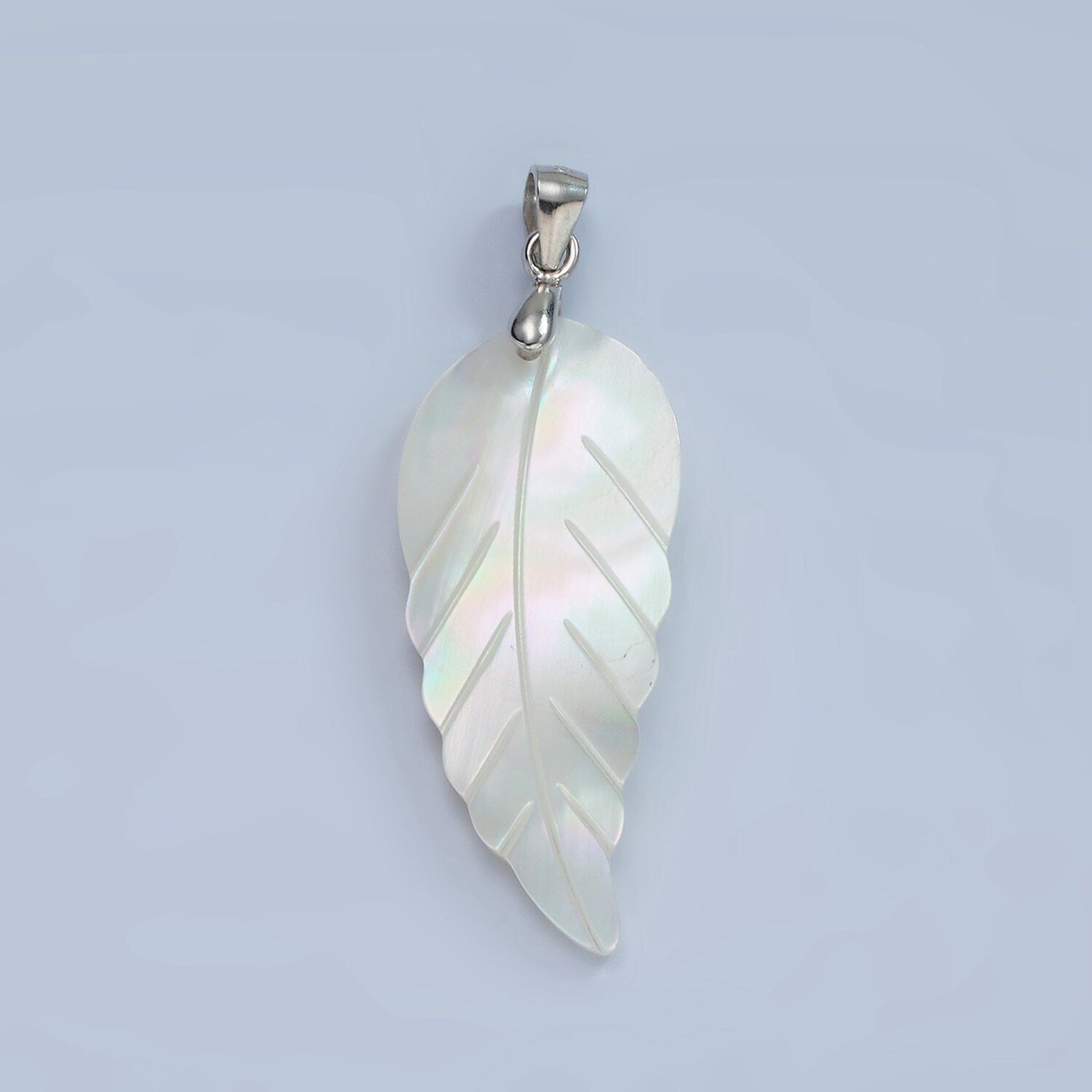 S925 Sterling Silver Shell Pearl Feather Leaf Pendant | SL-465