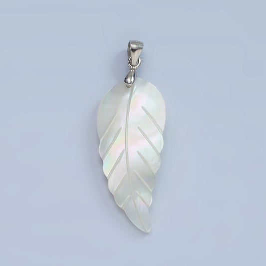 S925 Sterling Silver Shell Pearl Feather Leaf Pendant | SL-465