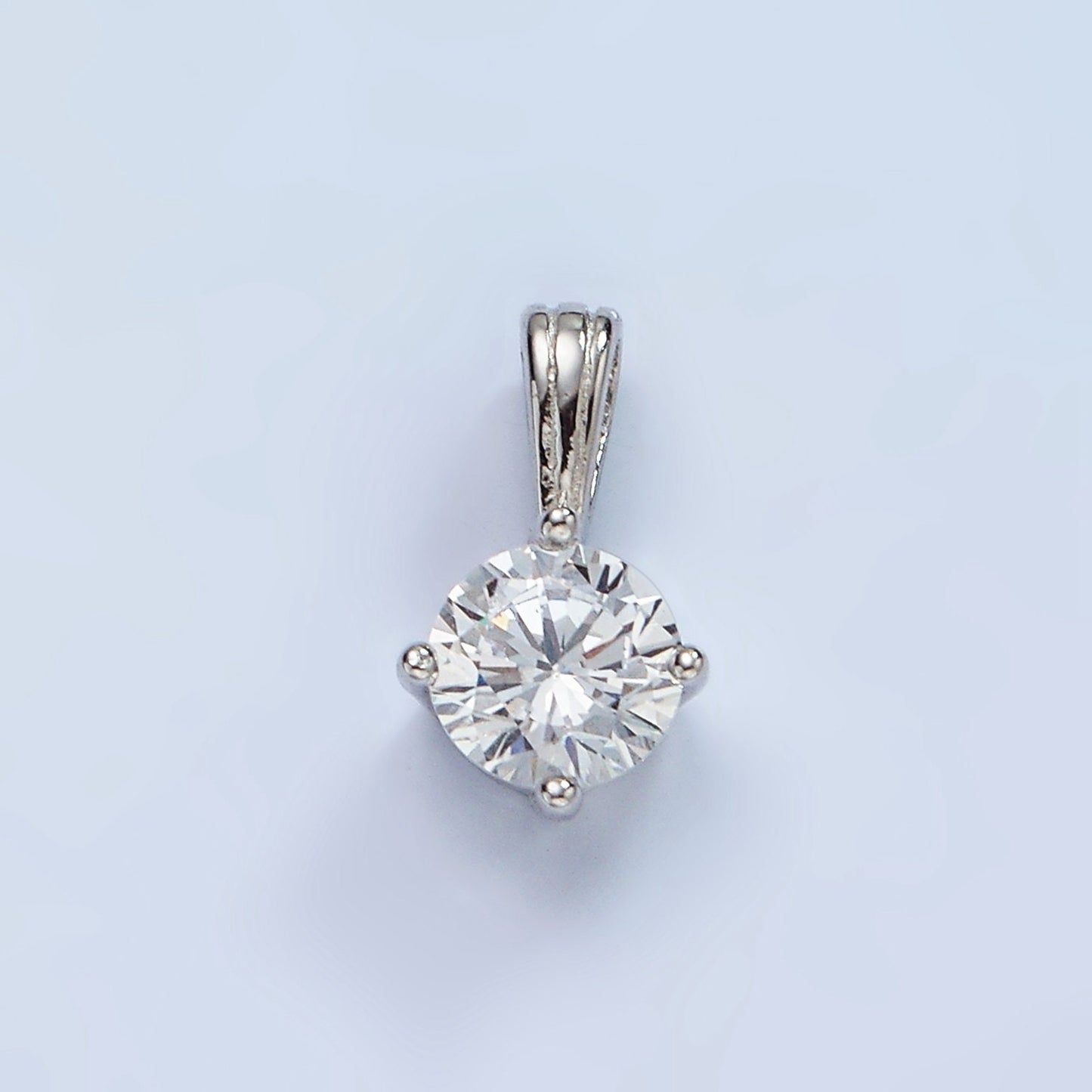 S925 Sterling Silver CZ Clear Round Solitaire Minimalist Pendant | SL-449