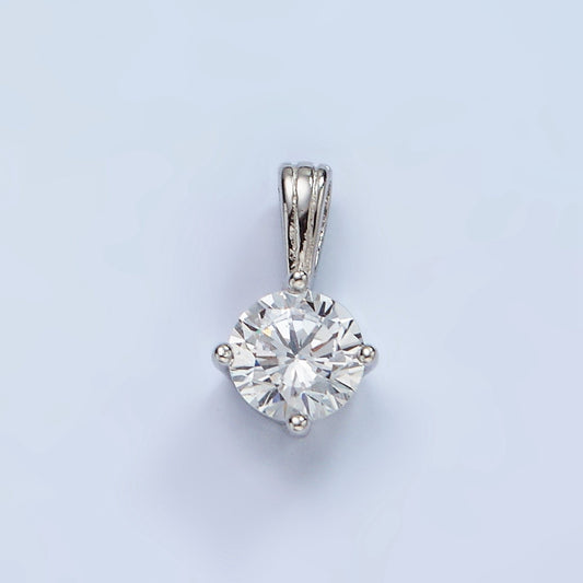 S925 Sterling Silver CZ Clear Round Solitaire Minimalist Pendant | SL-449