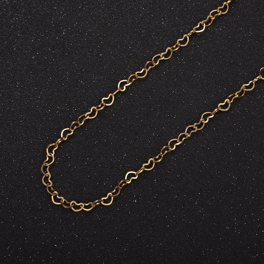 Dainty Gold Stainless Steel Heart Link Gold Chain by Yard Wholesale bulk Roll Chain for Jewelry Making Width 3mm Width ROLL-1474