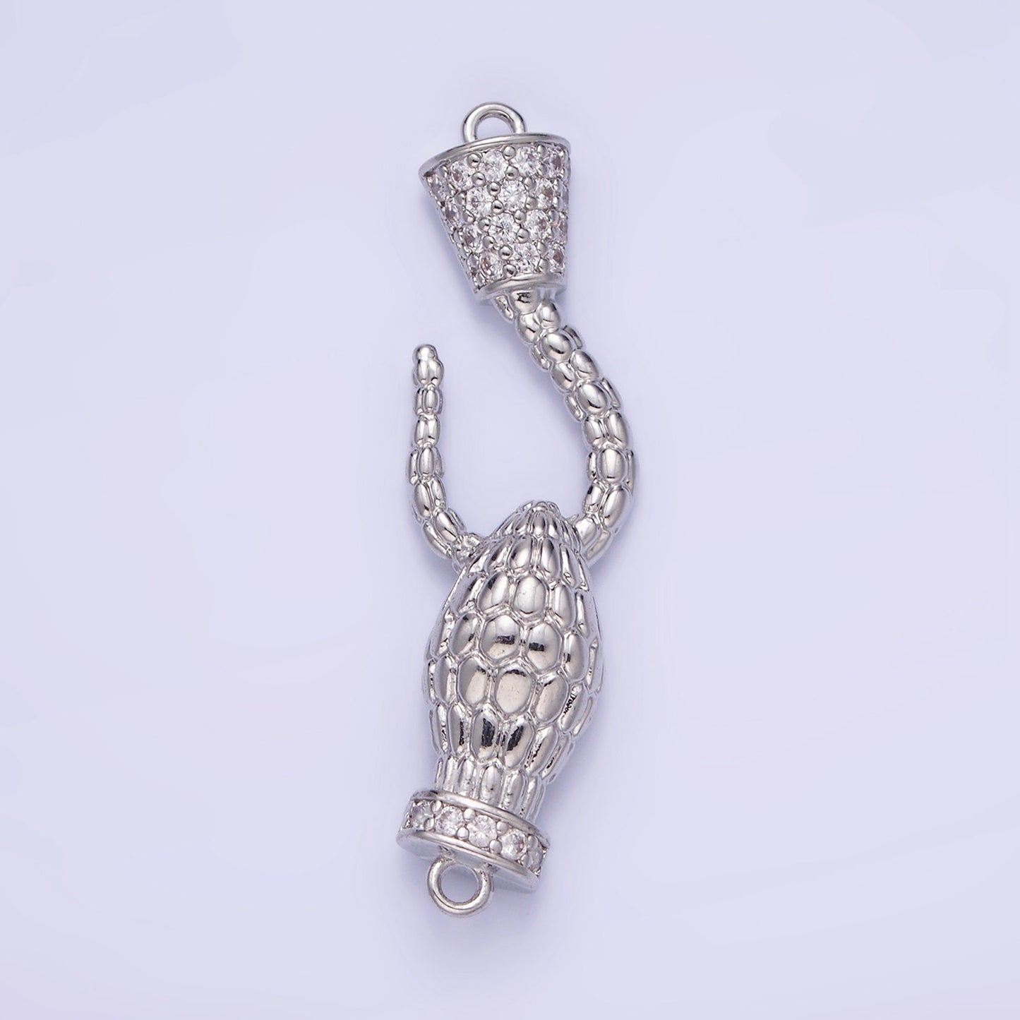 White Gold Filled 40mm Snake Hook Micro Paved CZ Connector | G-281