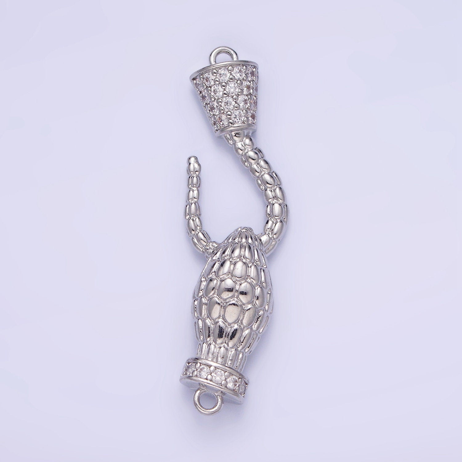 White Gold Filled 40mm Snake Hook Micro Paved CZ Connector | G-281