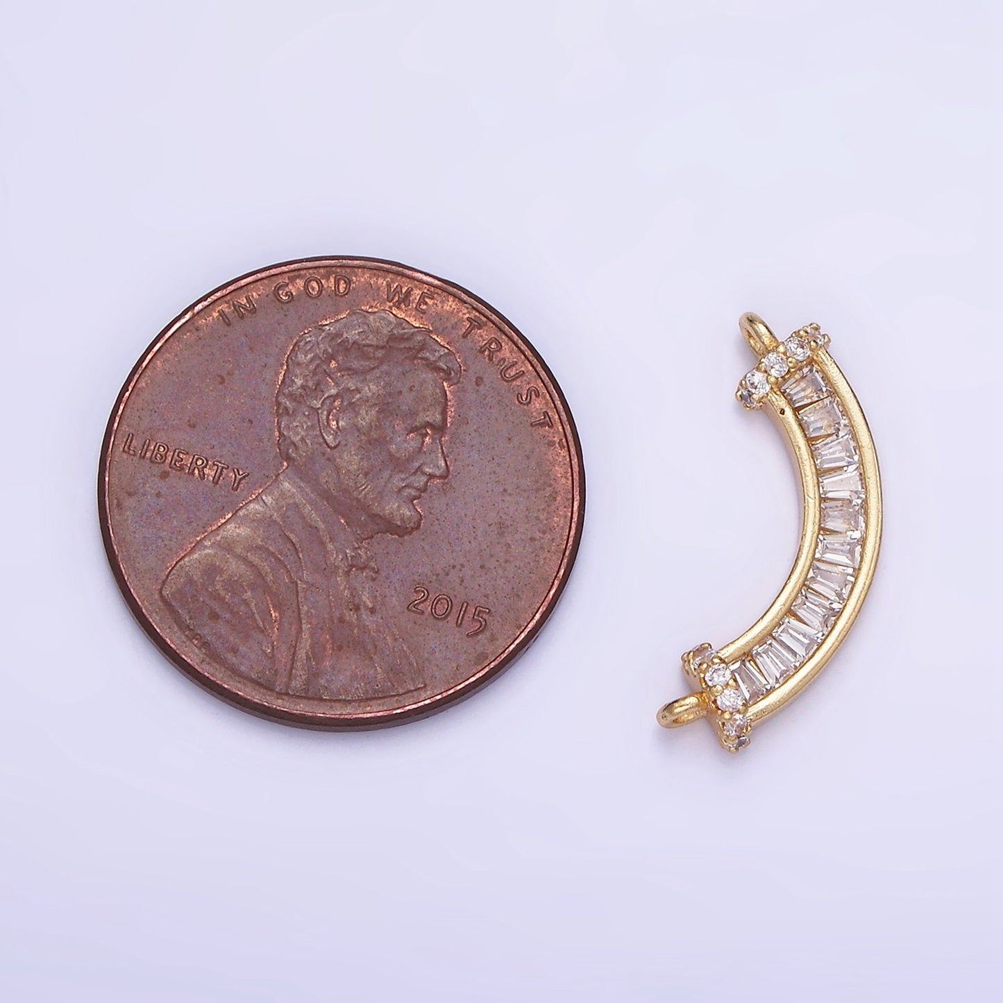 14K Gold Filled Clear CZ Baguette Micro Paved Curved Connector | G-280
