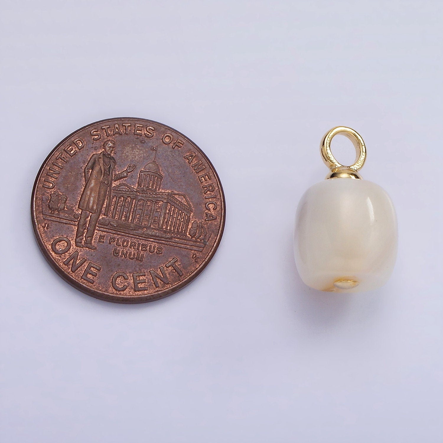 14K Gold Filled White Shell Pearl barrel drum Drop Pendant for Minimalist Jewelry Making Supply | P1697