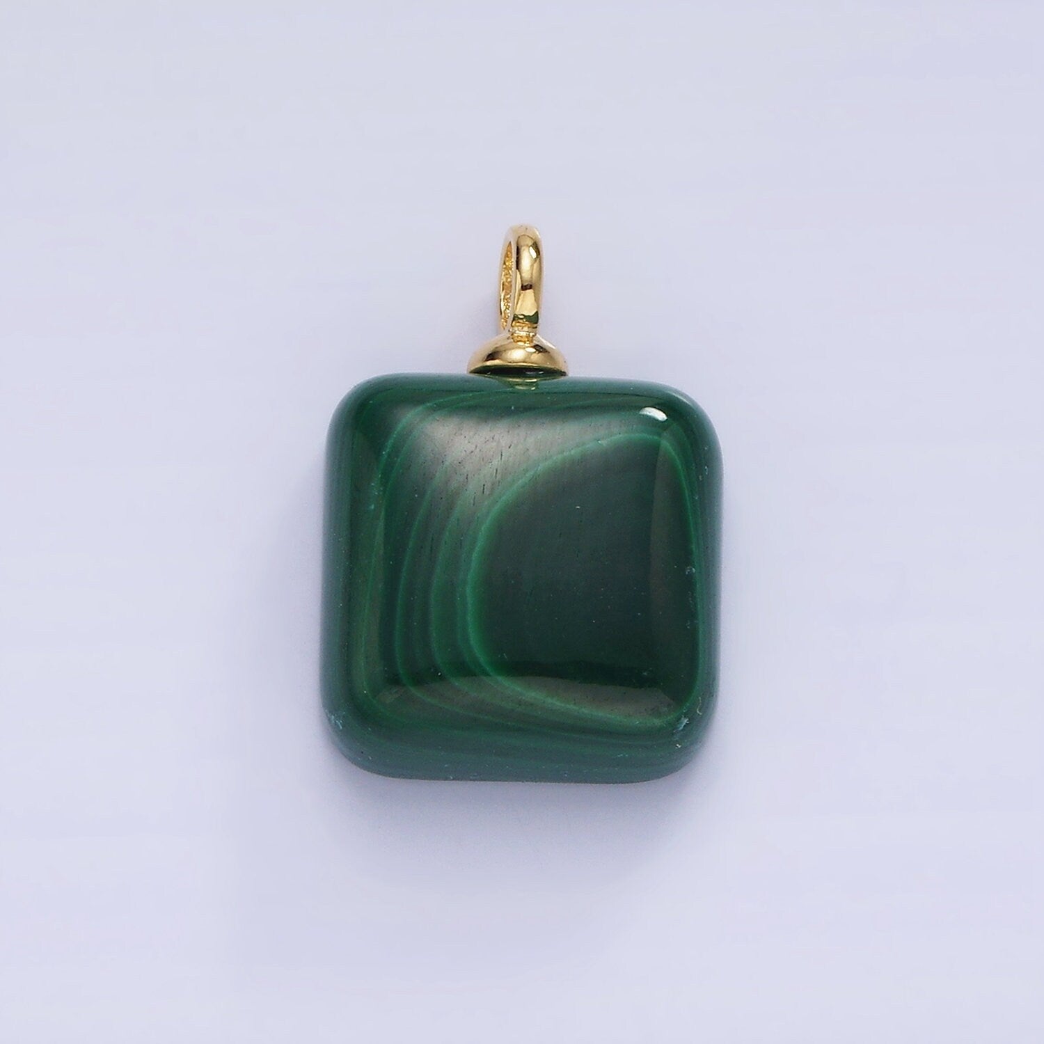 Malachite Square Beads Charms - Brass Beads Pendant Natural Stone 14k Gold Filled Pendant for Necklace Component AG681
