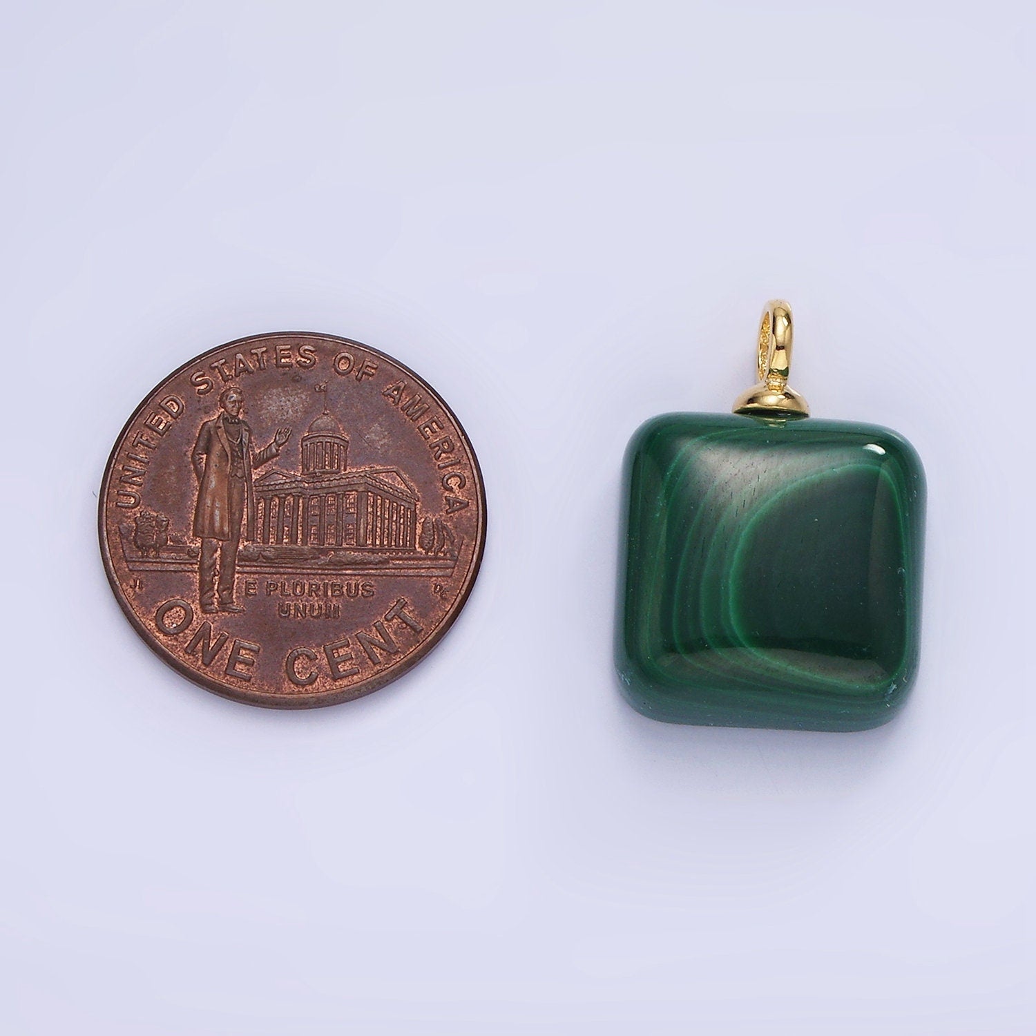 Malachite Square Beads Charms - Brass Beads Pendant Natural Stone 14k Gold Filled Pendant for Necklace Component AG681