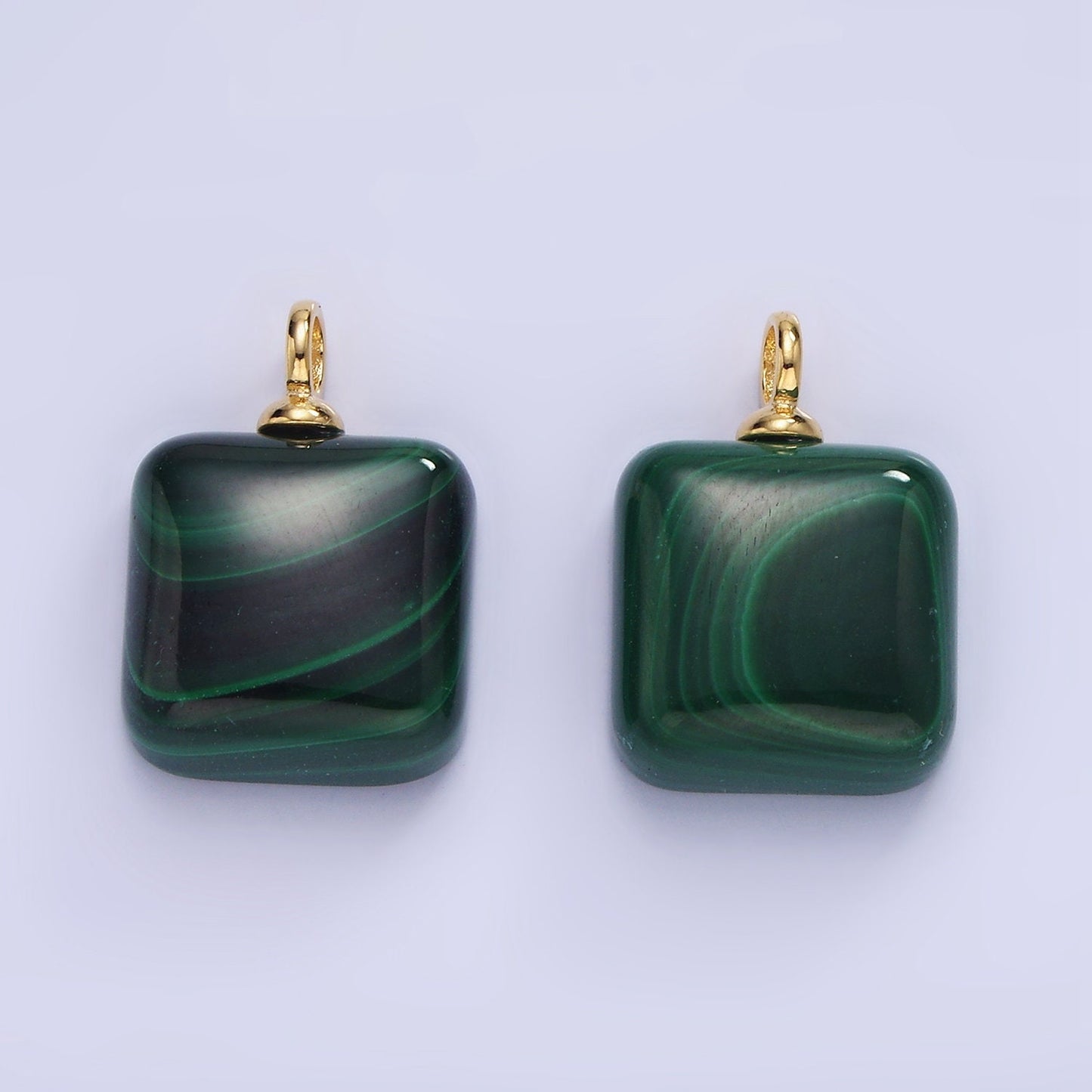 Malachite Square Beads Charms - Brass Beads Pendant Natural Stone 14k Gold Filled Pendant for Necklace Component AG681