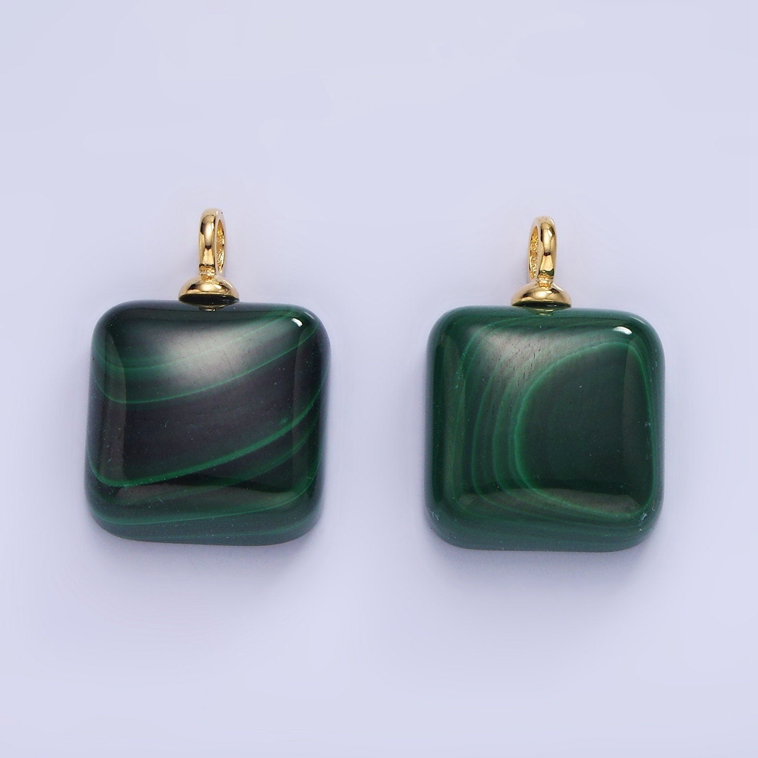 Malachite Square Beads Charms - Brass Beads Pendant Natural Stone 14k Gold Filled Pendant for Necklace Component AG681