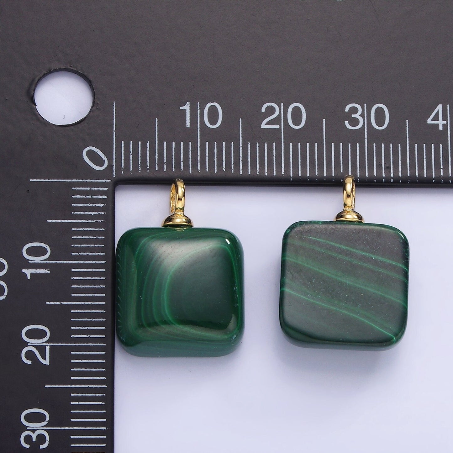 Malachite Square Beads Charms - Brass Beads Pendant Natural Stone 14k Gold Filled Pendant for Necklace Component AG681