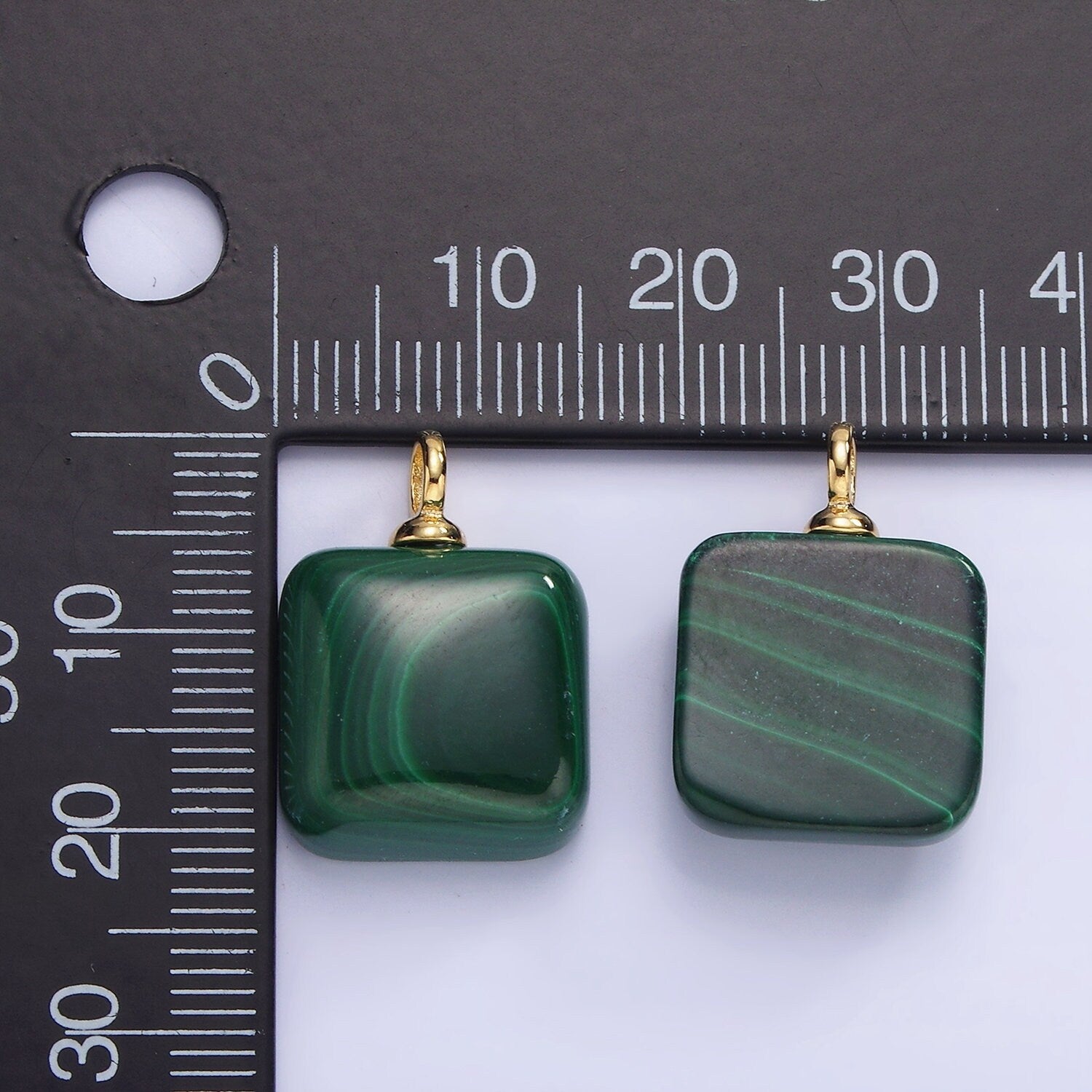 Malachite Square Beads Charms - Brass Beads Pendant Natural Stone 14k Gold Filled Pendant for Necklace Component AG681