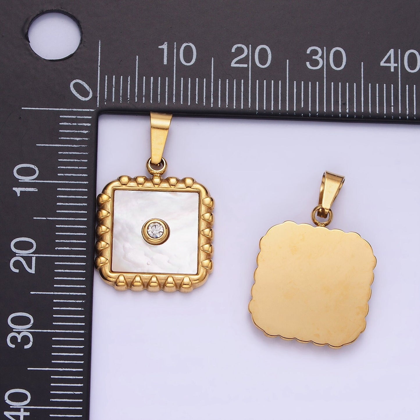 Dainty Gold Stainless Steel Mini Mother of pearl Square Tag Necklace Bracelet Charm Supply for Jewelry Making P1392