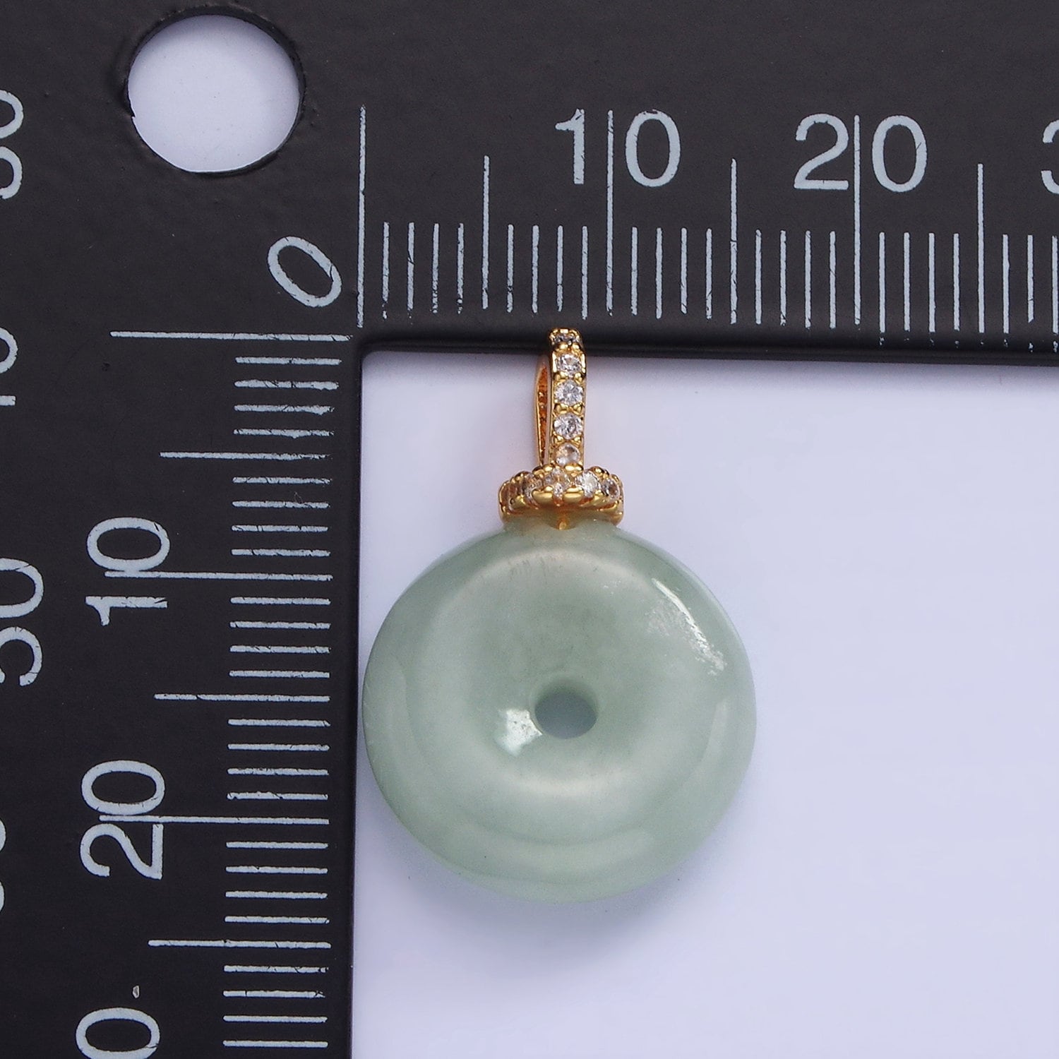 14K Gold Filled 23mm Green Jade Donut One-Sided CZ Bail Pendant | AH-138