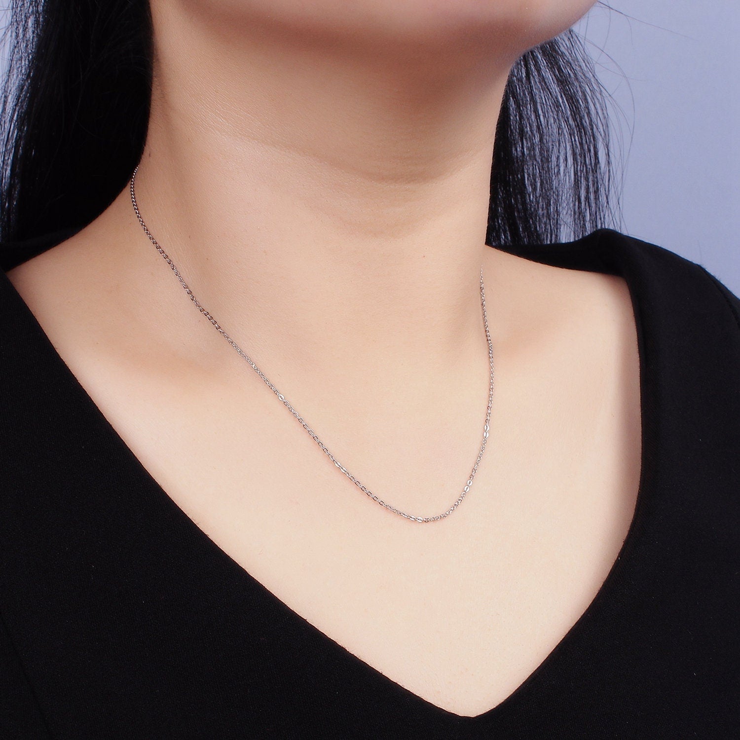Necklace S925 Sterling Silver 1.5mm Dainty Cable 15.5 Inch Choker Chain Necklace | WA-1987