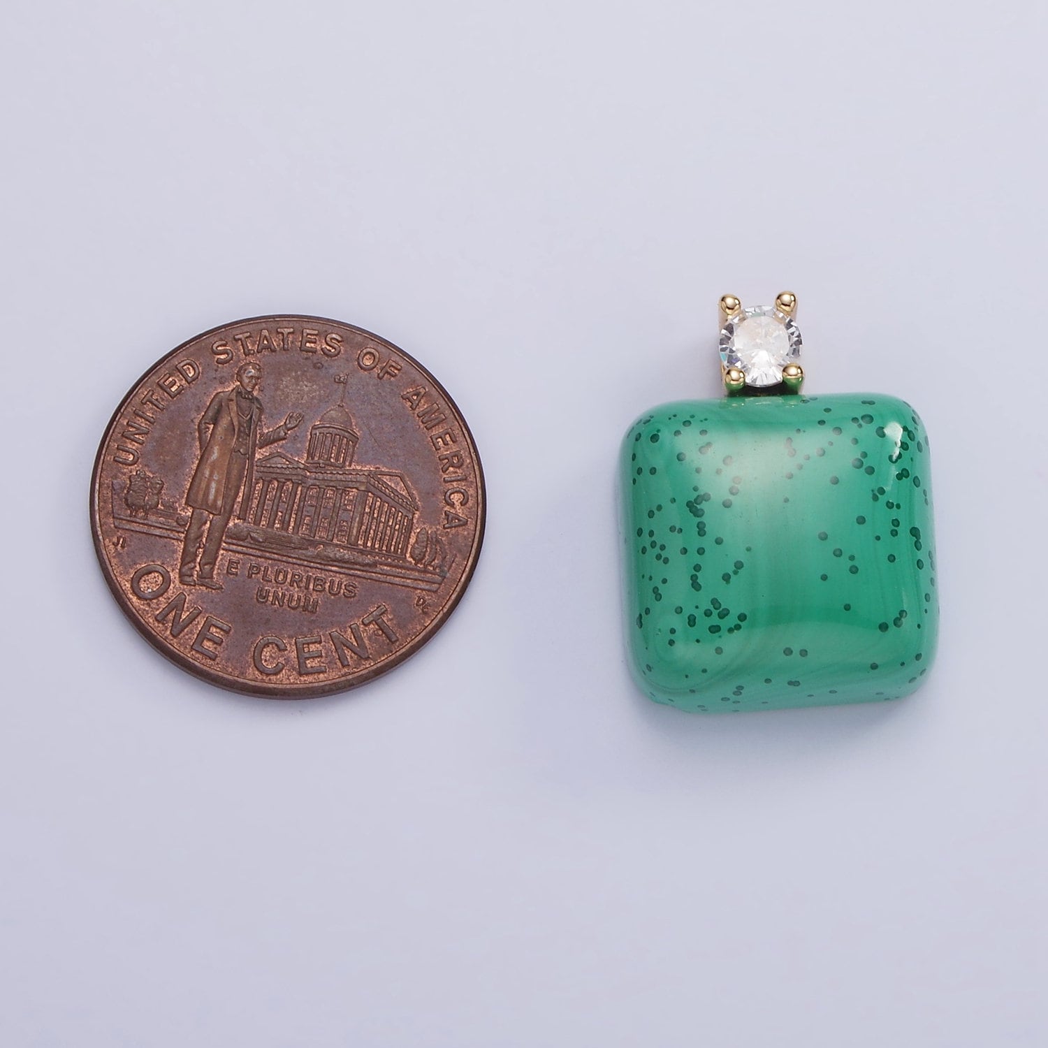 Malachite Square Beads Charms - Brass Beads Pendant Natural Stone gold Filled Pendant for Necklace Component AH134