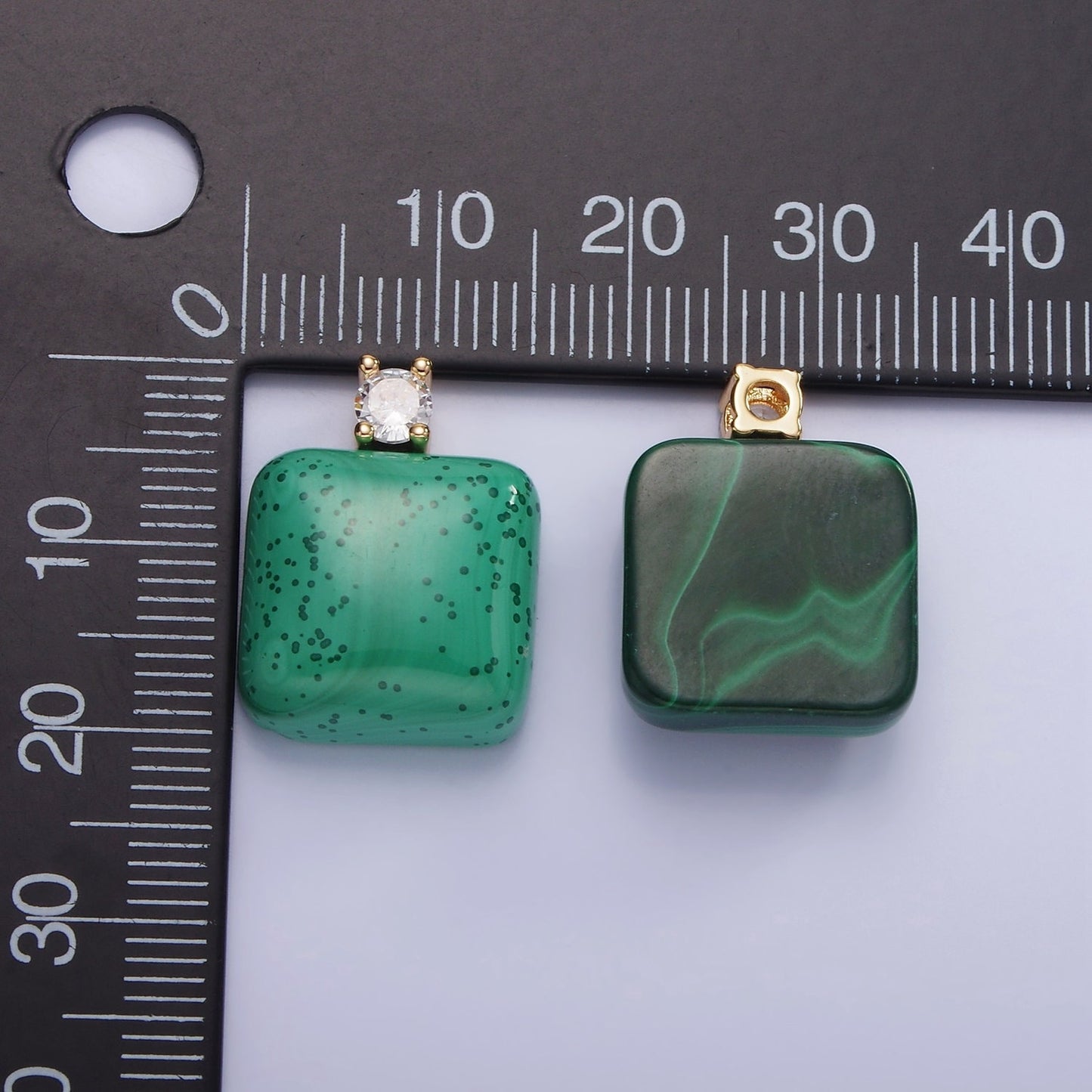 Malachite Square Beads Charms - Brass Beads Pendant Natural Stone gold Filled Pendant for Necklace Component AH134