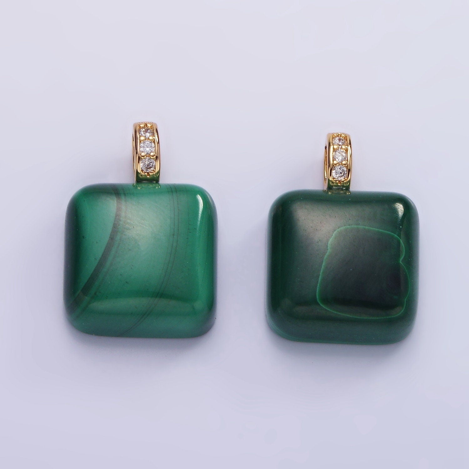14K Gold Filled 20mm Malachite Square Micro Paved CZ Bail Pendant | AH-137