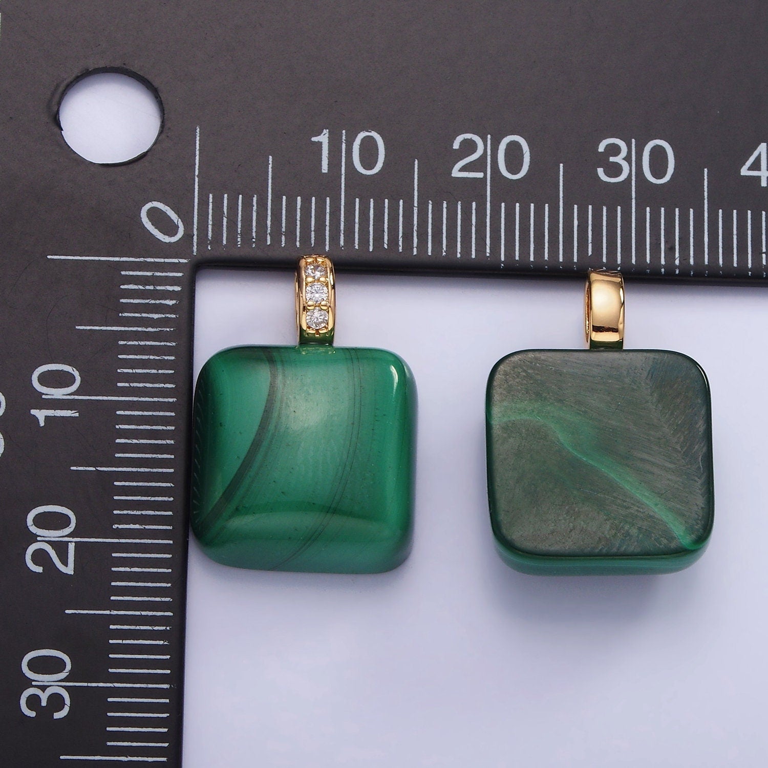 14K Gold Filled 20mm Malachite Square Micro Paved CZ Bail Pendant | AH-137