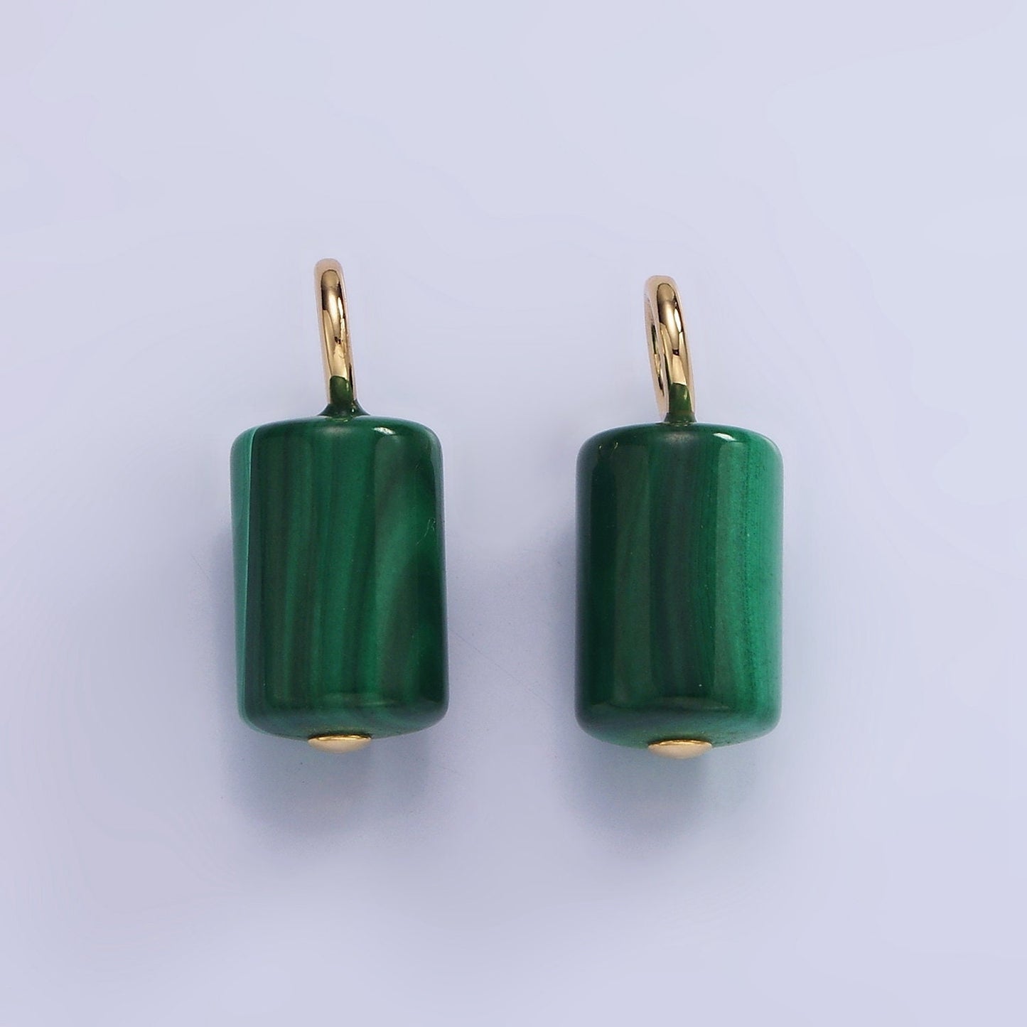 14K Gold Filled 20mm Malachite Gemstone Tube Drop Charm | AG-705