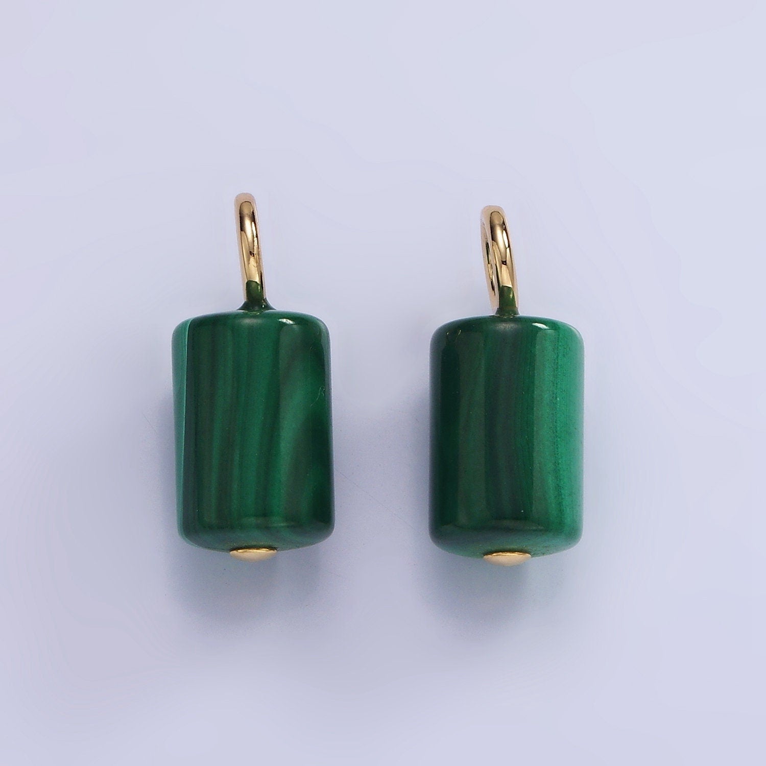 14K Gold Filled 20mm Malachite Gemstone Tube Drop Charm | AG-705