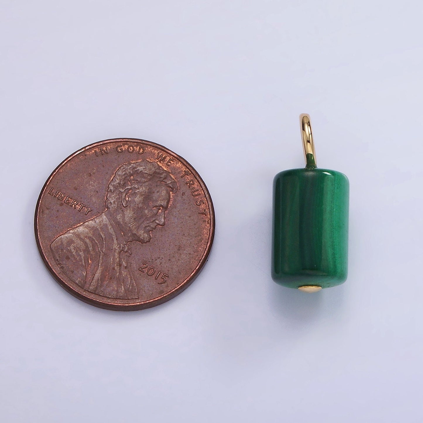 14K Gold Filled 20mm Malachite Gemstone Tube Drop Charm | AG-705