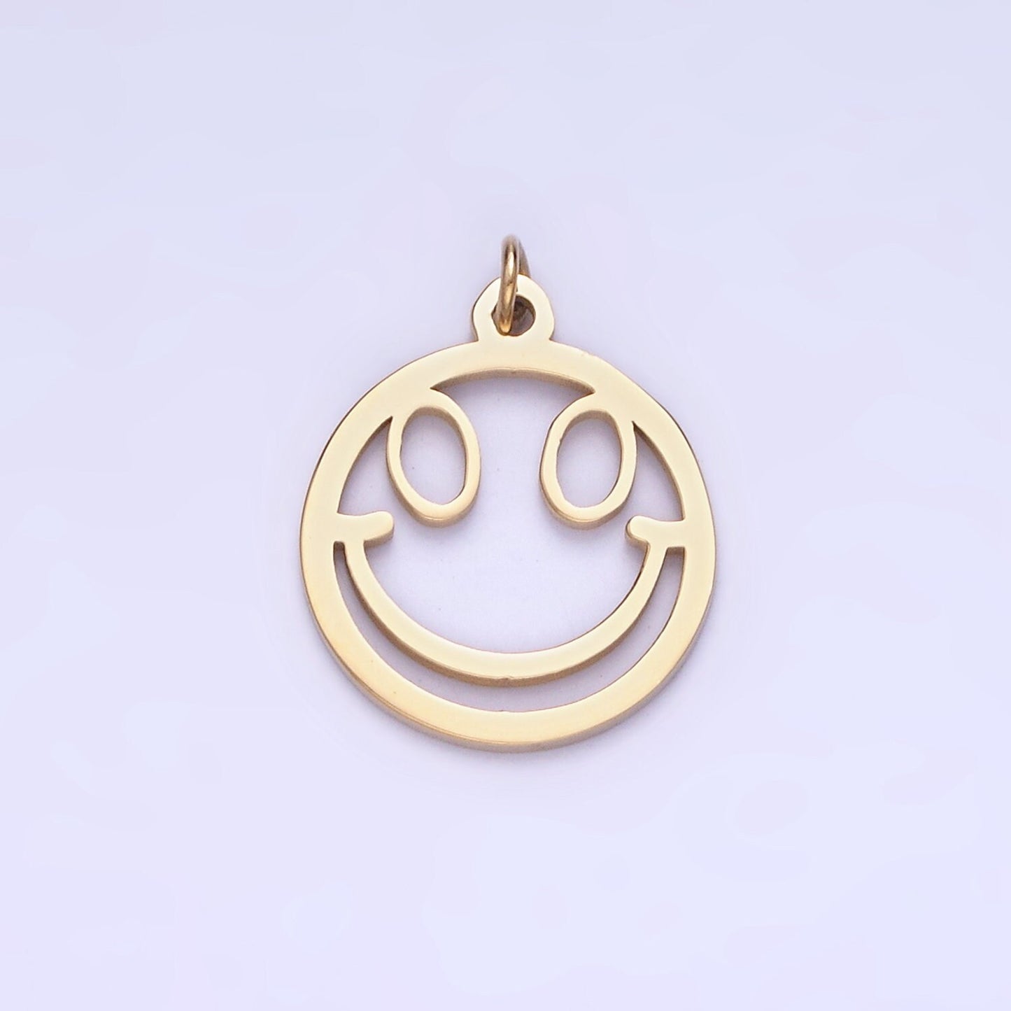 Stainless Steel 15mm, 11mm Happy Face Open Round Charm | P-937