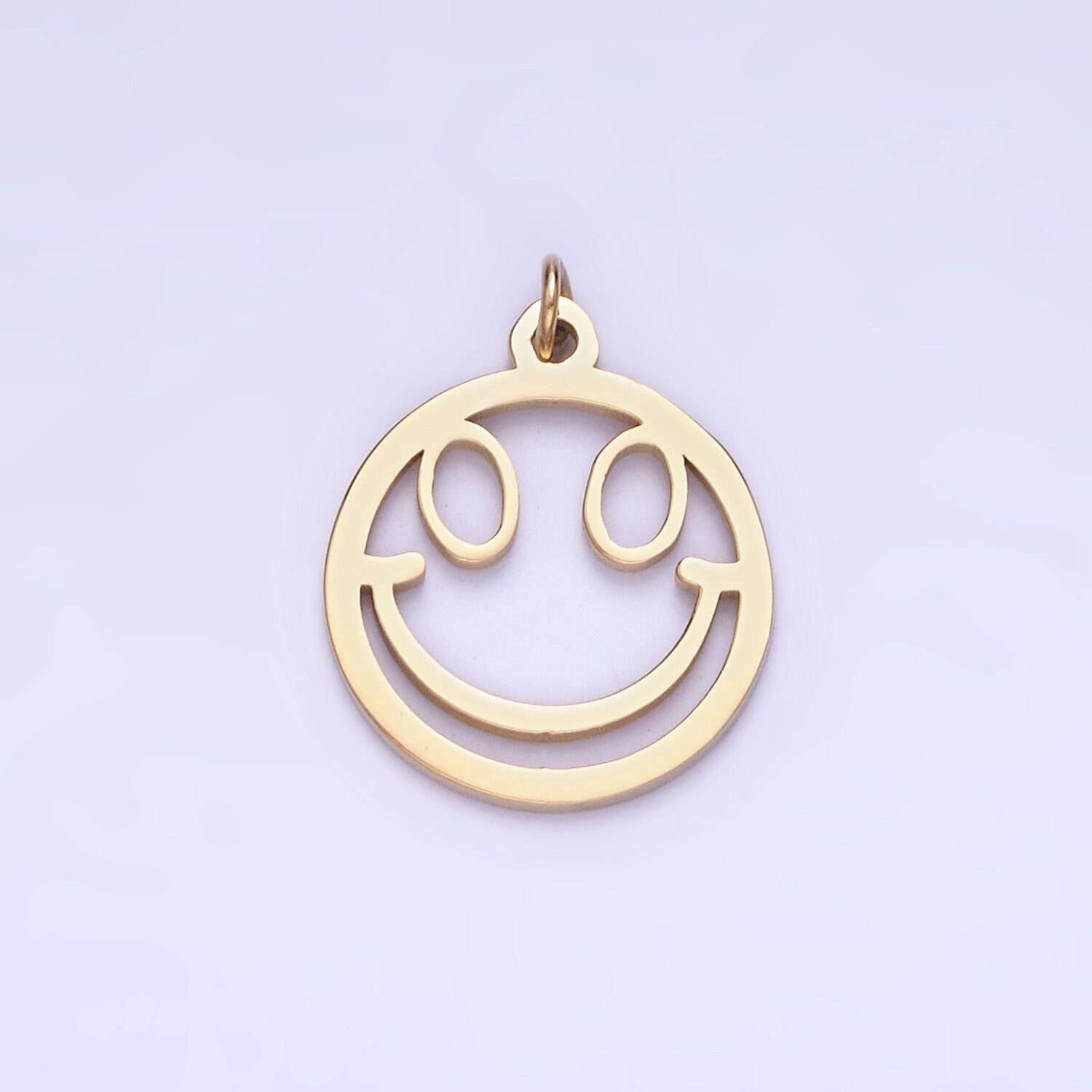 Stainless Steel 15mm, 11mm Happy Face Open Round Charm | P-937