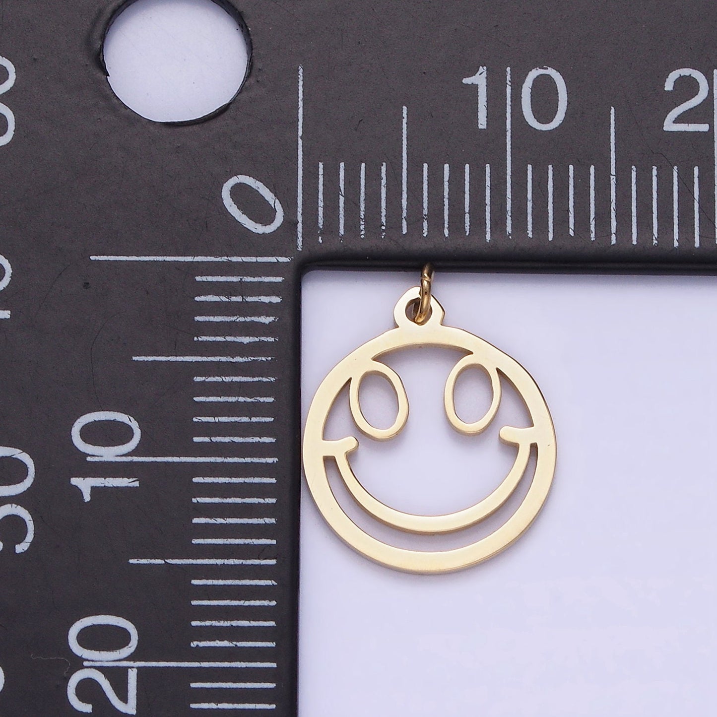 Stainless Steel 15mm, 11mm Happy Face Open Round Charm | P-937