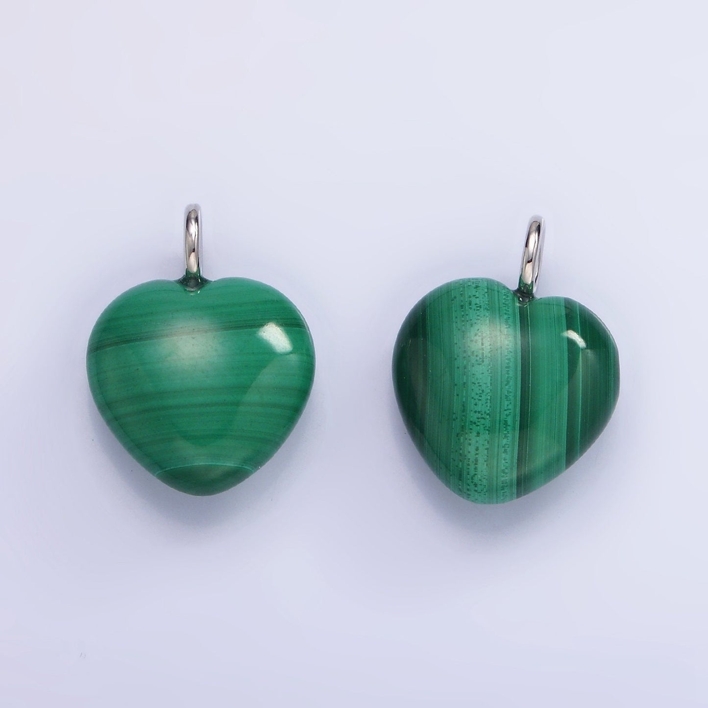 Silver Malachite Gemstone Heart Charm Green Love Pendant | W-488