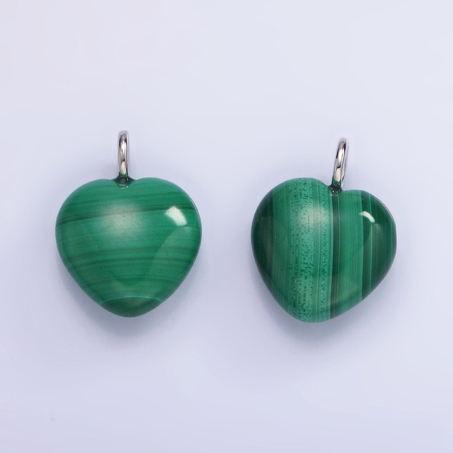 Silver Malachite Gemstone Heart Charm Green Love Pendant | W-488