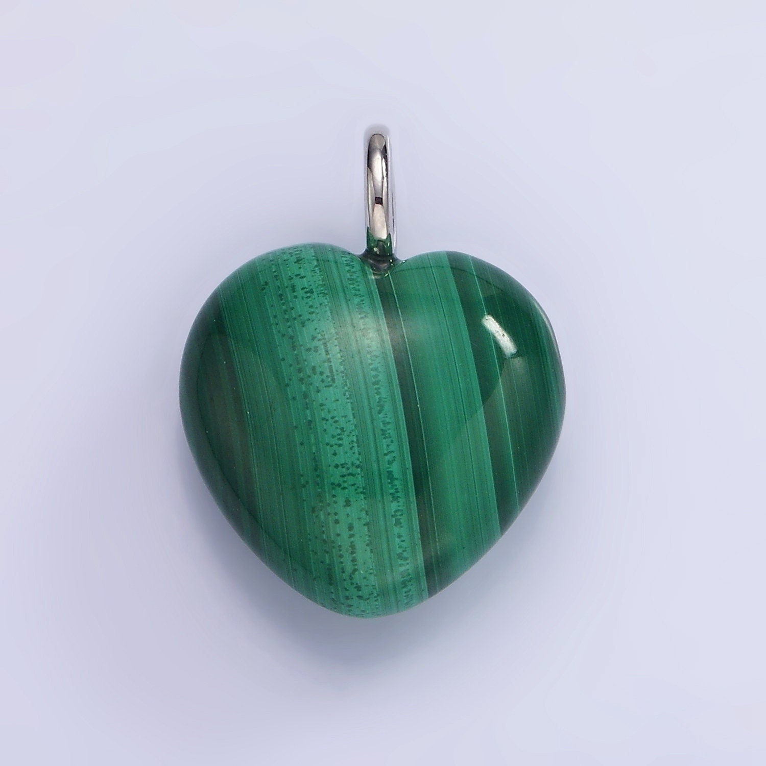 Silver Malachite Gemstone Heart Charm Green Love Pendant | W-488