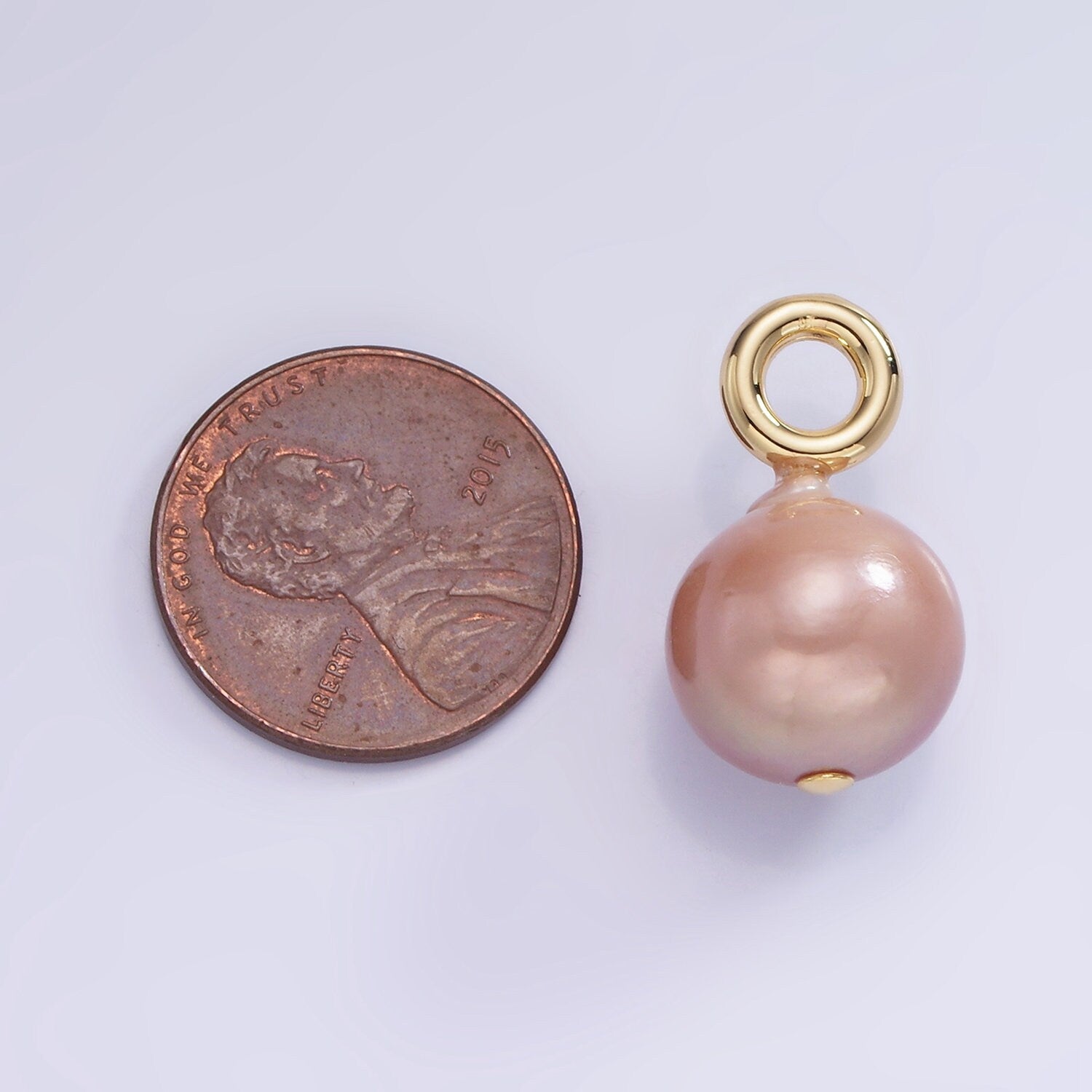 14K Gold Filled 12.5mm Pink Peach Freshwater Round Pearl Drop Pendant | P1704